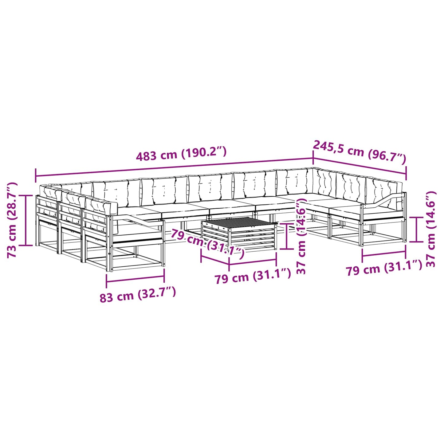Buiten bankenset met kussen 11 pcs Wit en Beige is nu te koop bij PeponiXL, paradijselijk wonen!