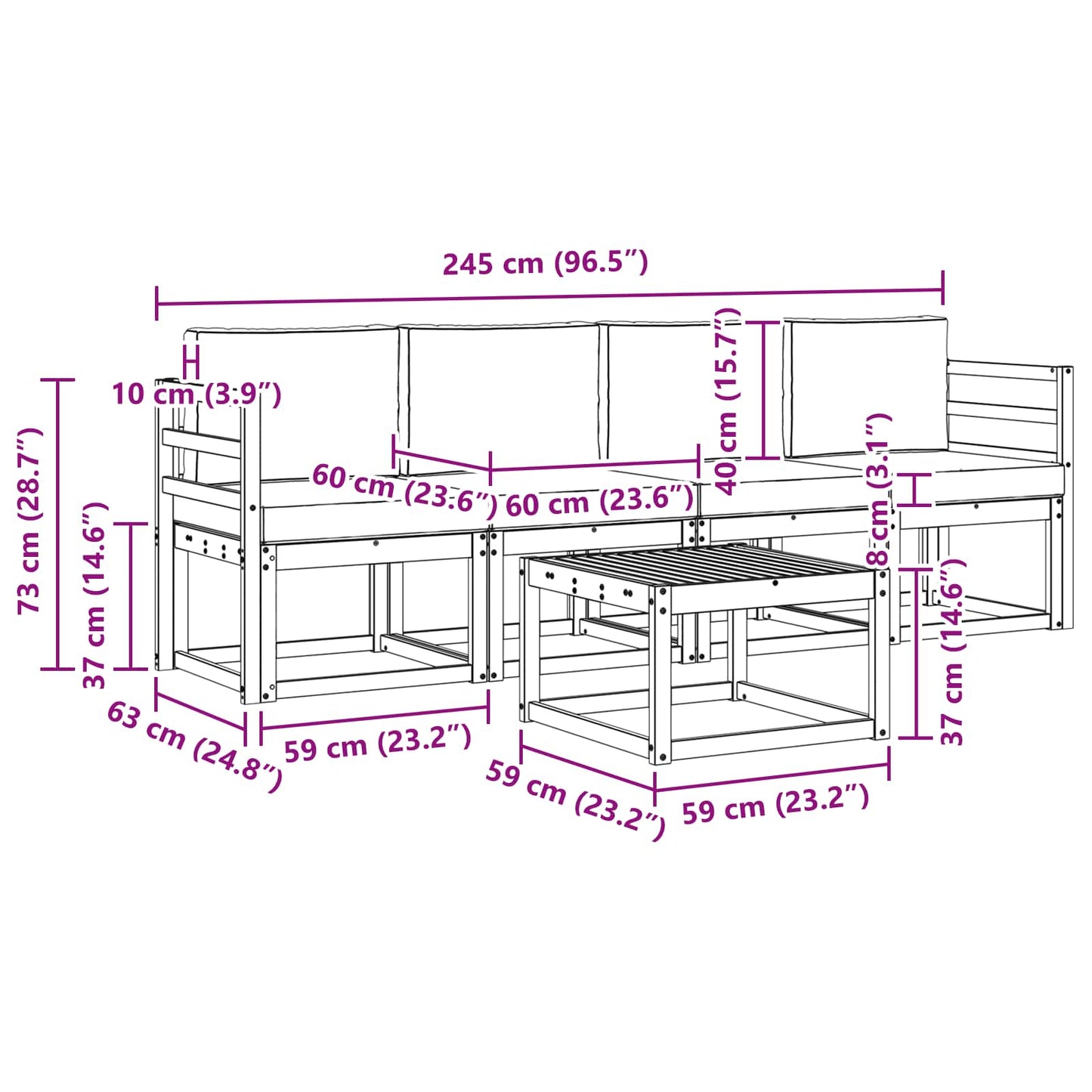 Buiten bankenset met kussen 5 pcs Wit en Beige is nu te koop bij PeponiXL, paradijselijk wonen!