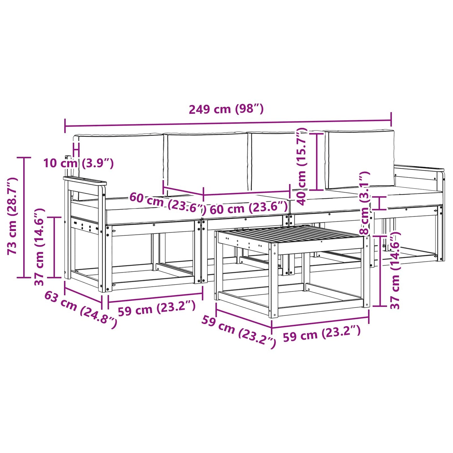 Buiten bankenset met kussen 5 pcs Wit en crèmekleurig is nu te koop bij PeponiXL, paradijselijk wonen!
