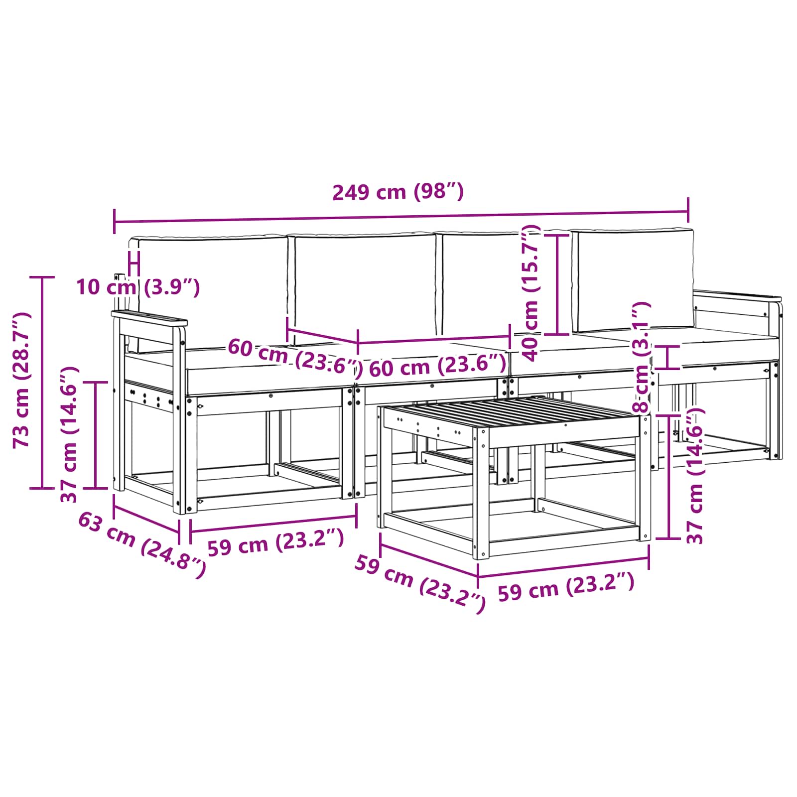 Buiten bankenset met kussen 5 pcs Wit en crèmekleurig is nu te koop bij PeponiXL, paradijselijk wonen!