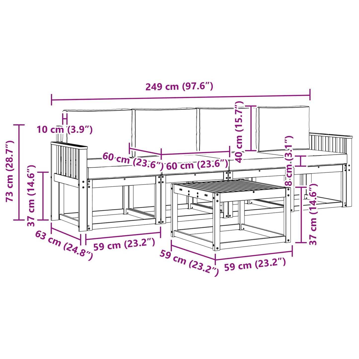 Buiten bankenset met kussen 5 pcs Wit en crèmekleurig is nu te koop bij PeponiXL, paradijselijk wonen!