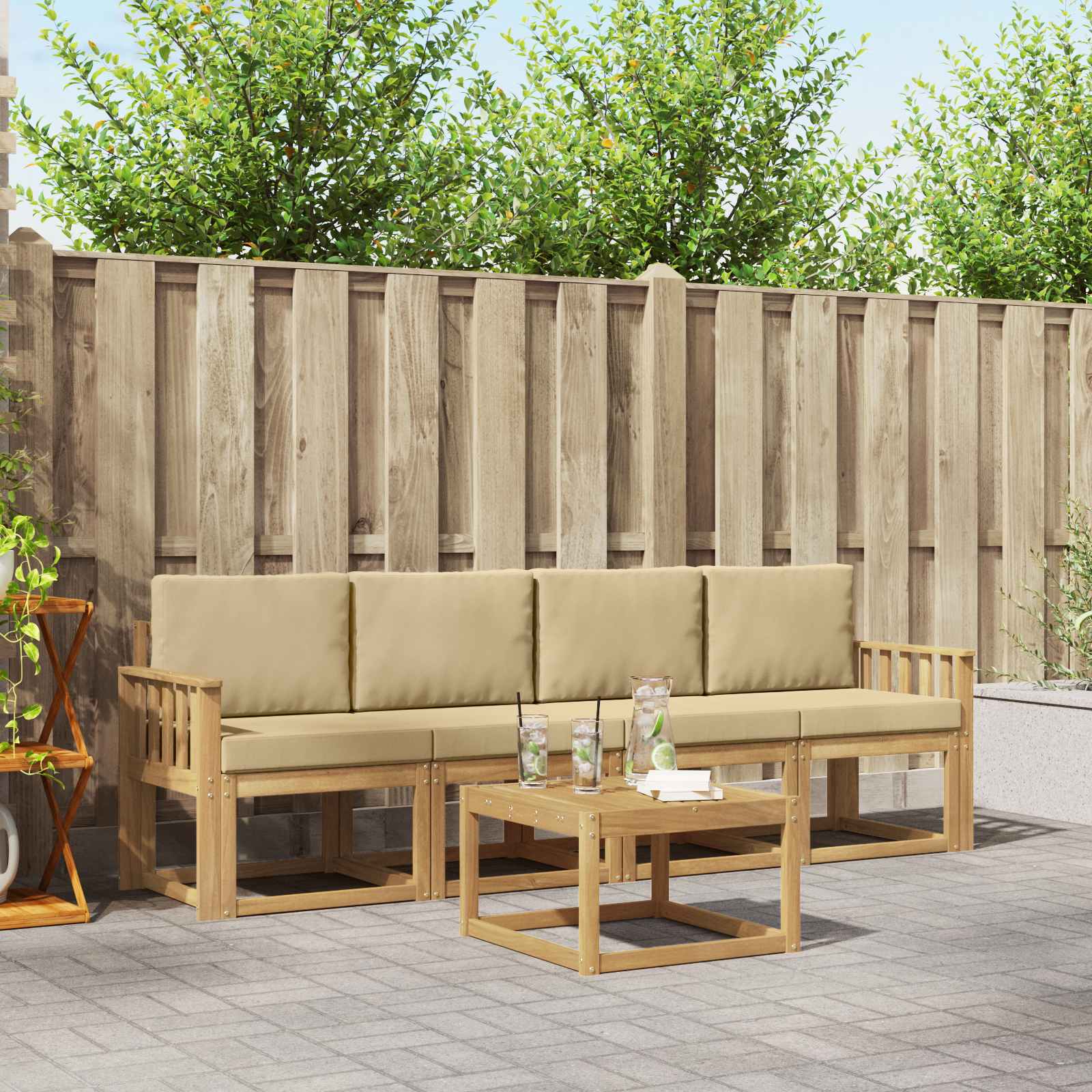 Buiten bankenset met kussen 5 pcs Wit en Beige is nu te koop bij PeponiXL, paradijselijk wonen!