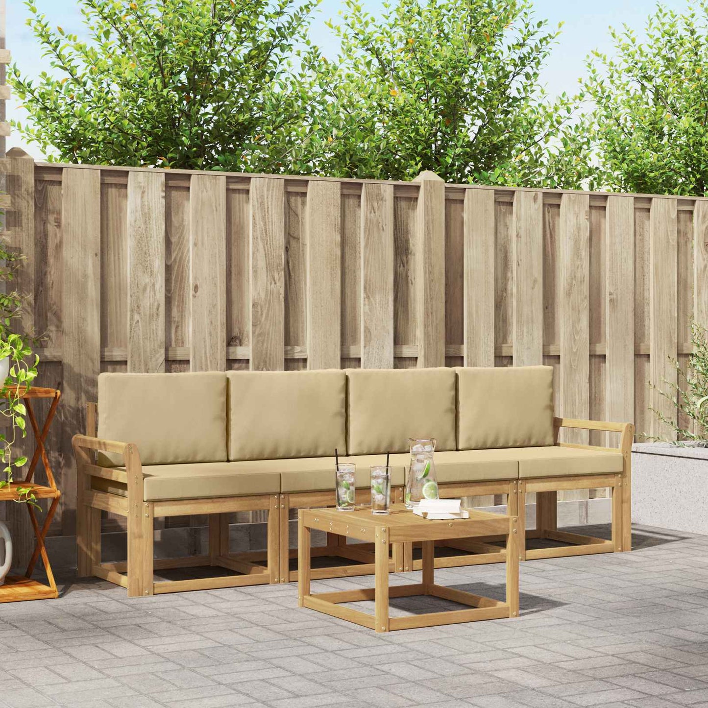 Buiten bankenset met kussen 5 pcs Wit en Beige is nu te koop bij PeponiXL, paradijselijk wonen!