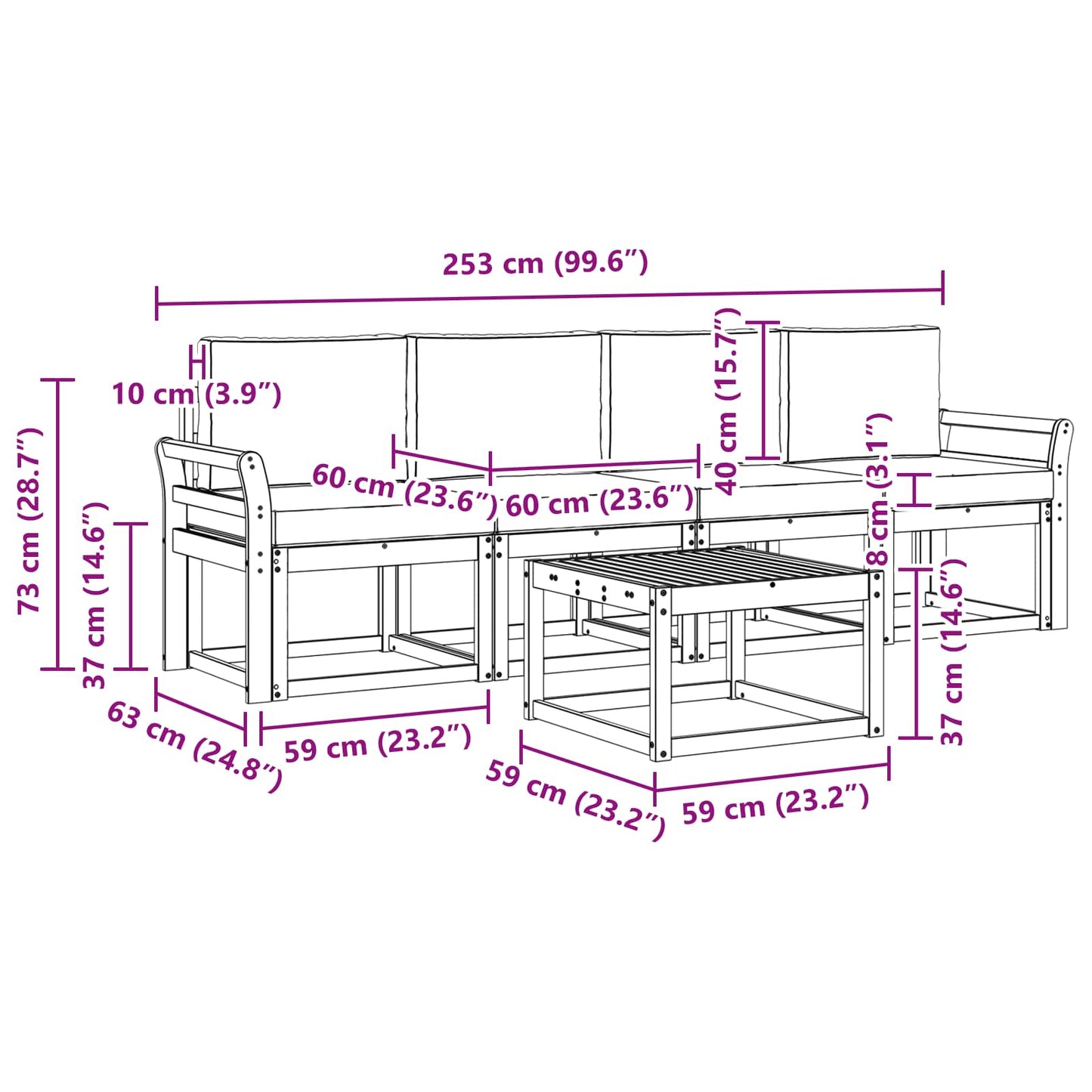 Buiten bankenset met kussen 5 pcs Wit en Beige is nu te koop bij PeponiXL, paradijselijk wonen!