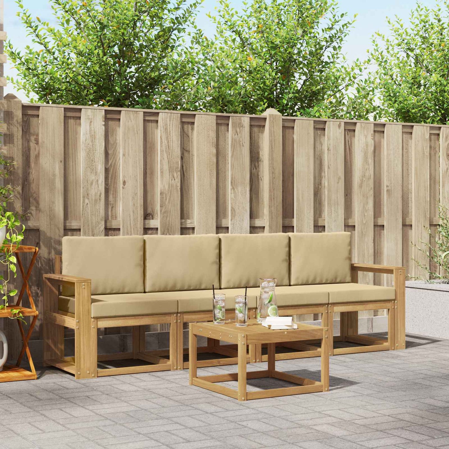 Buiten bankenset met kussen 5 pcs Wit en Beige is nu te koop bij PeponiXL, paradijselijk wonen!