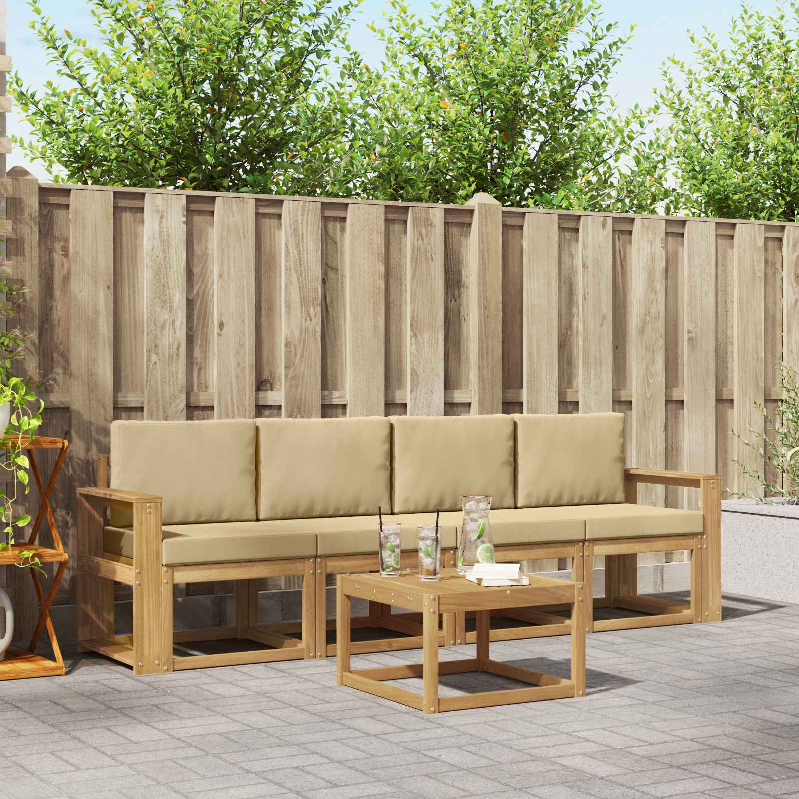 Buiten bankenset met kussen 5 pcs Wit en Beige is nu te koop bij PeponiXL, paradijselijk wonen!