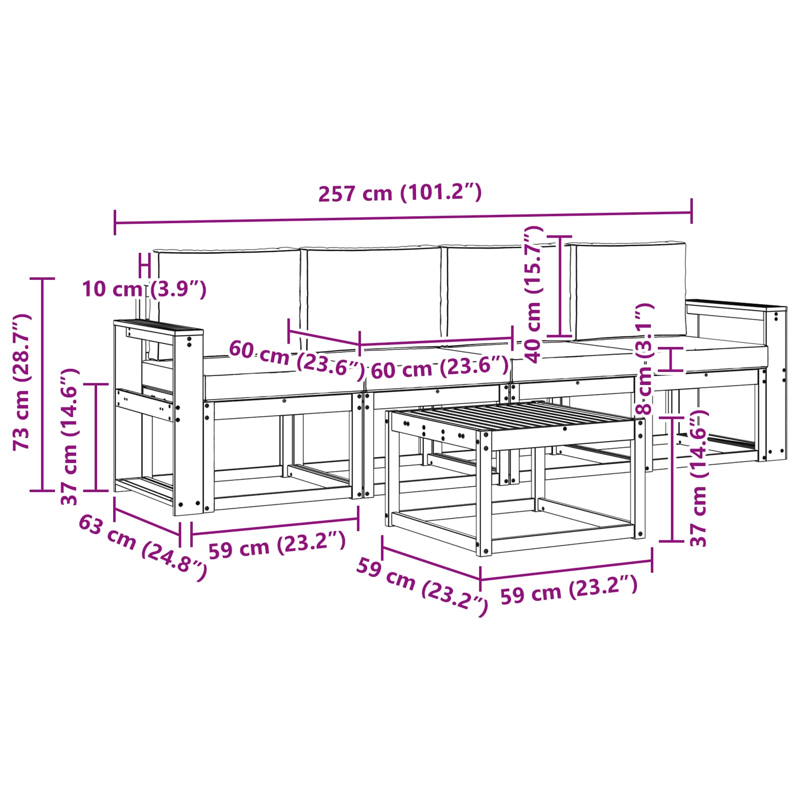 Buiten bankenset met kussen 5 pcs Wit en Beige is nu te koop bij PeponiXL, paradijselijk wonen!