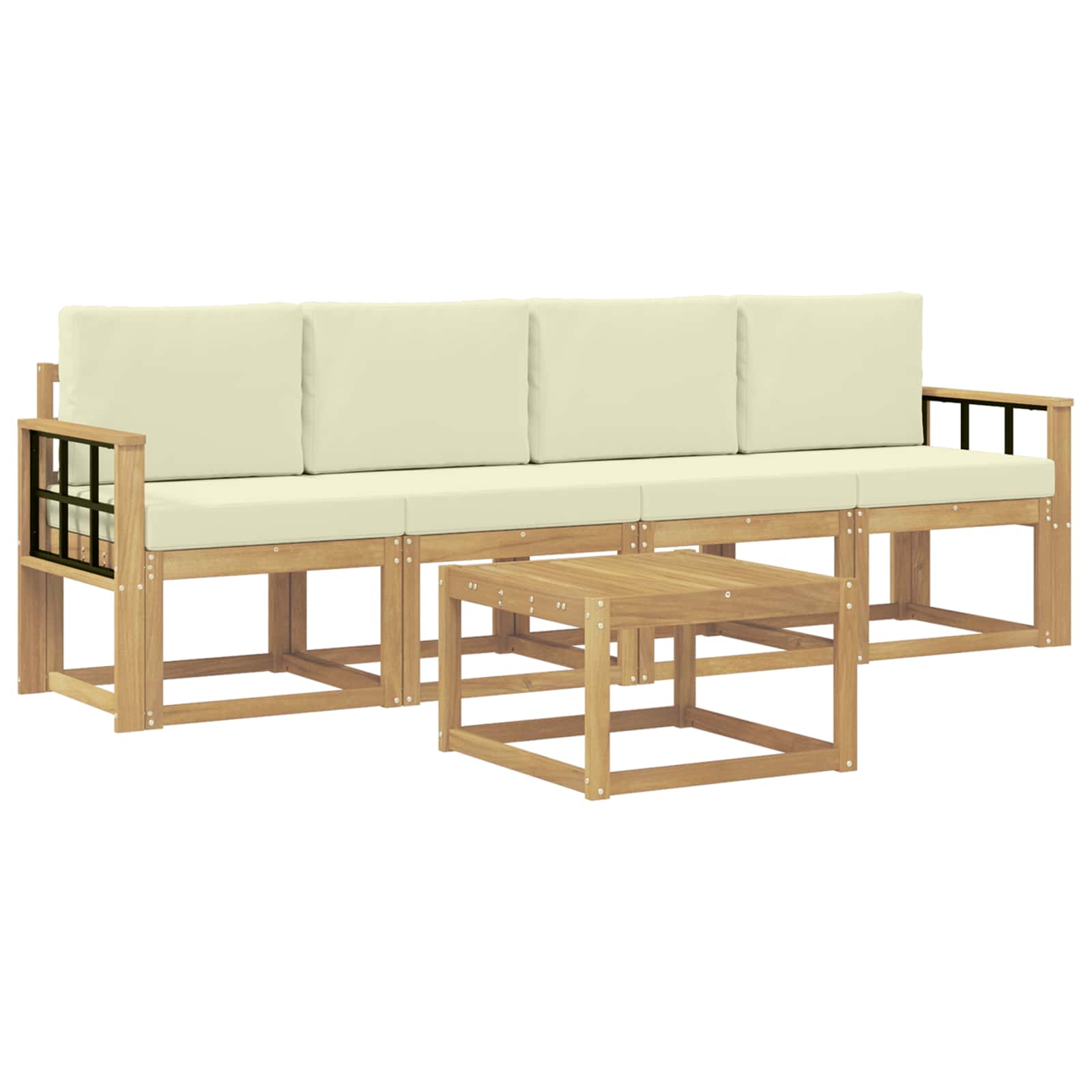 Buiten bankenset met kussen 5 pcs Wit en crèmekleurig is nu te koop bij PeponiXL, paradijselijk wonen!