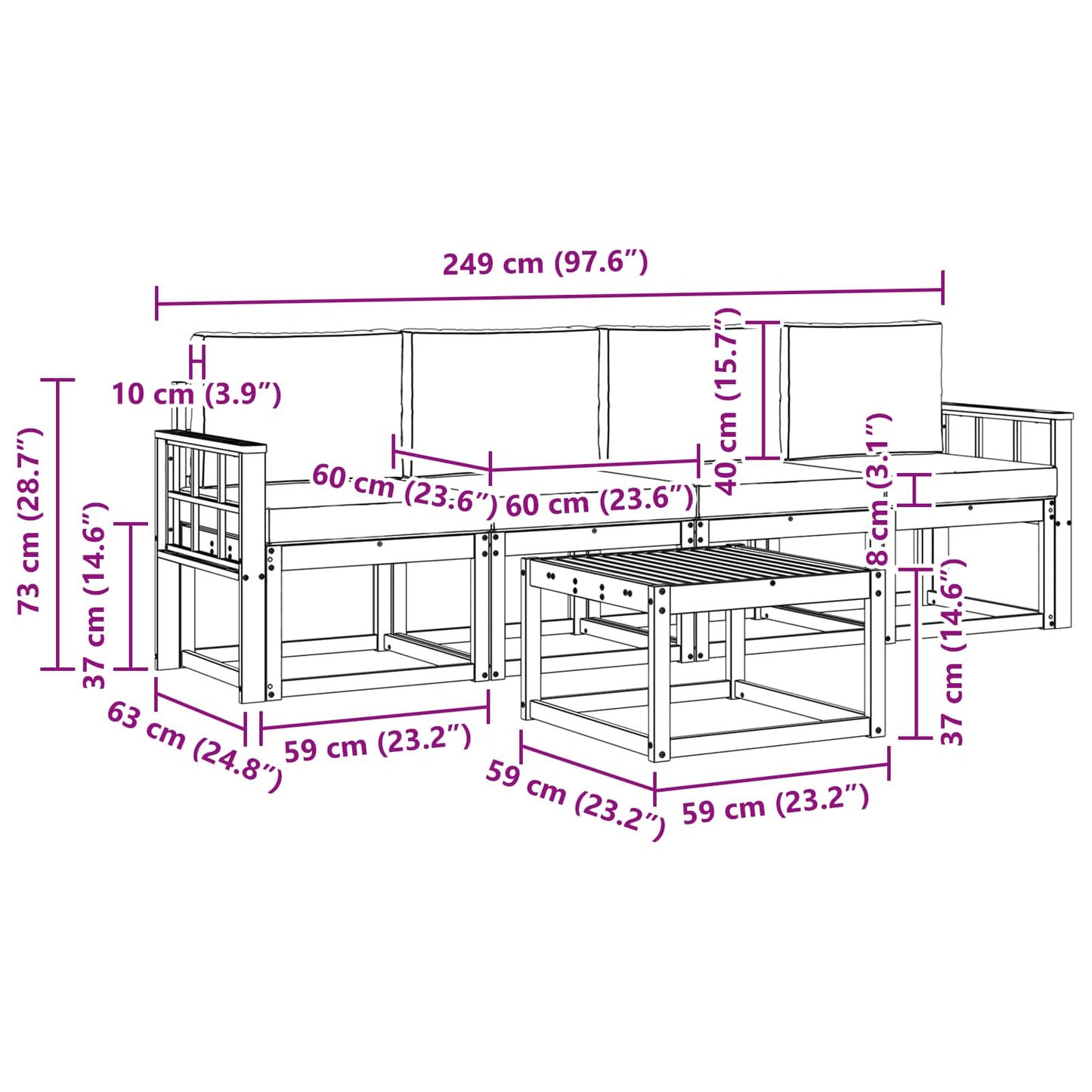 Buiten bankenset met kussen 5 pcs Wit en antracietkleurig is nu te koop bij PeponiXL, paradijselijk wonen!