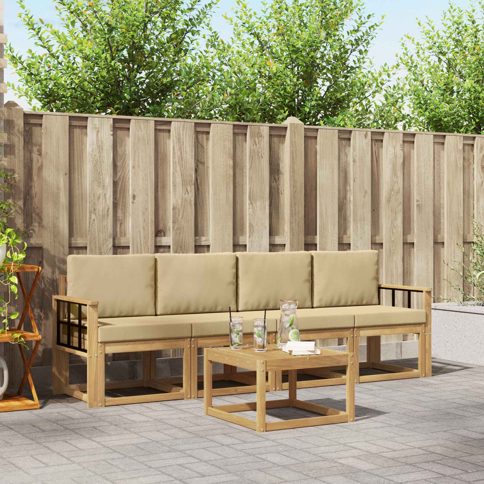 Buiten bankenset met kussen 5 pcs Wit en Beige is nu te koop bij PeponiXL, paradijselijk wonen!