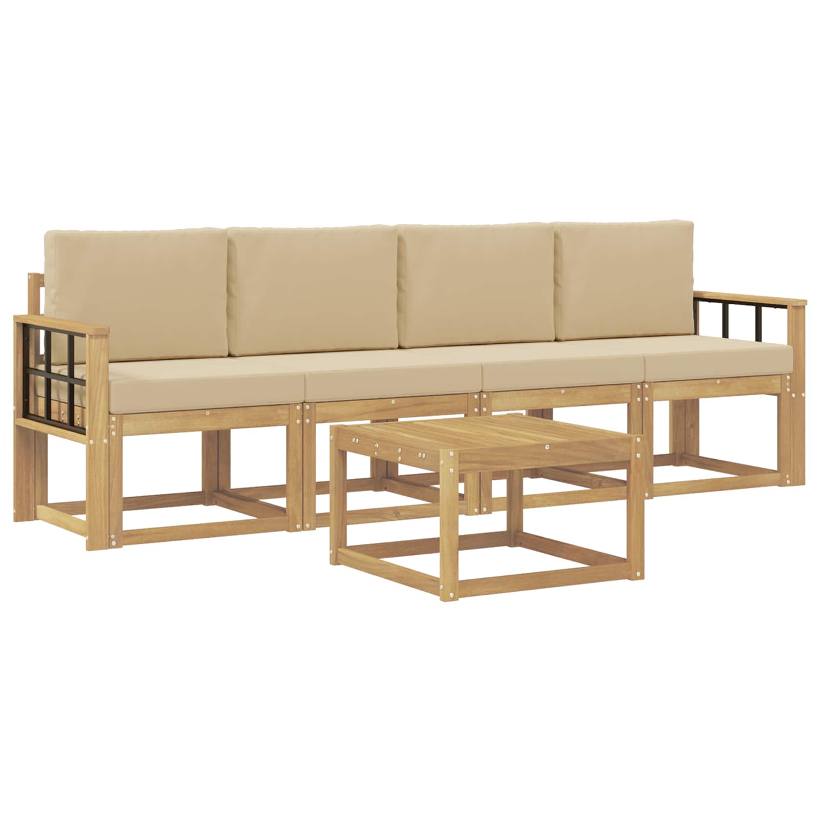 Buiten bankenset met kussen 5 pcs Wit en Beige is nu te koop bij PeponiXL, paradijselijk wonen!