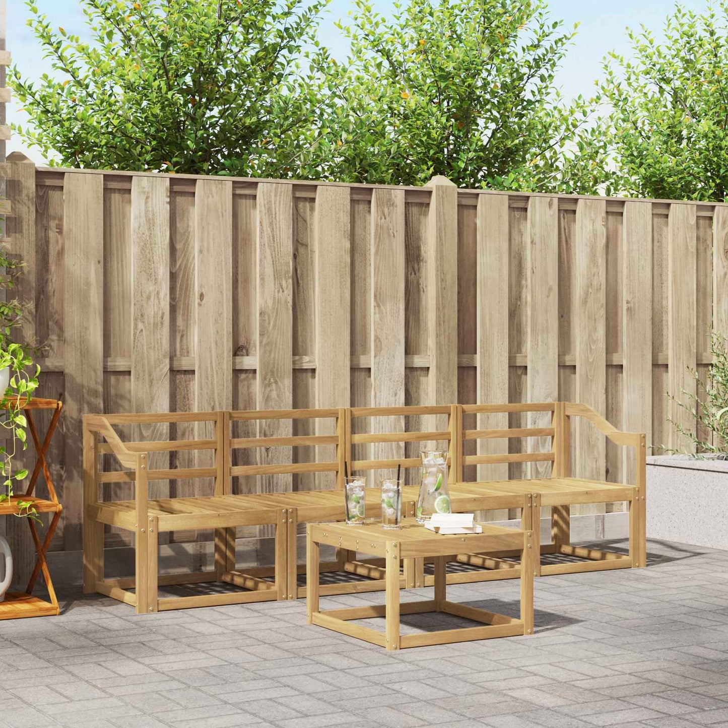 Buiten bankenset 5 pcs Wit 59 x 59 x 37 cm Massief Acaciahout
