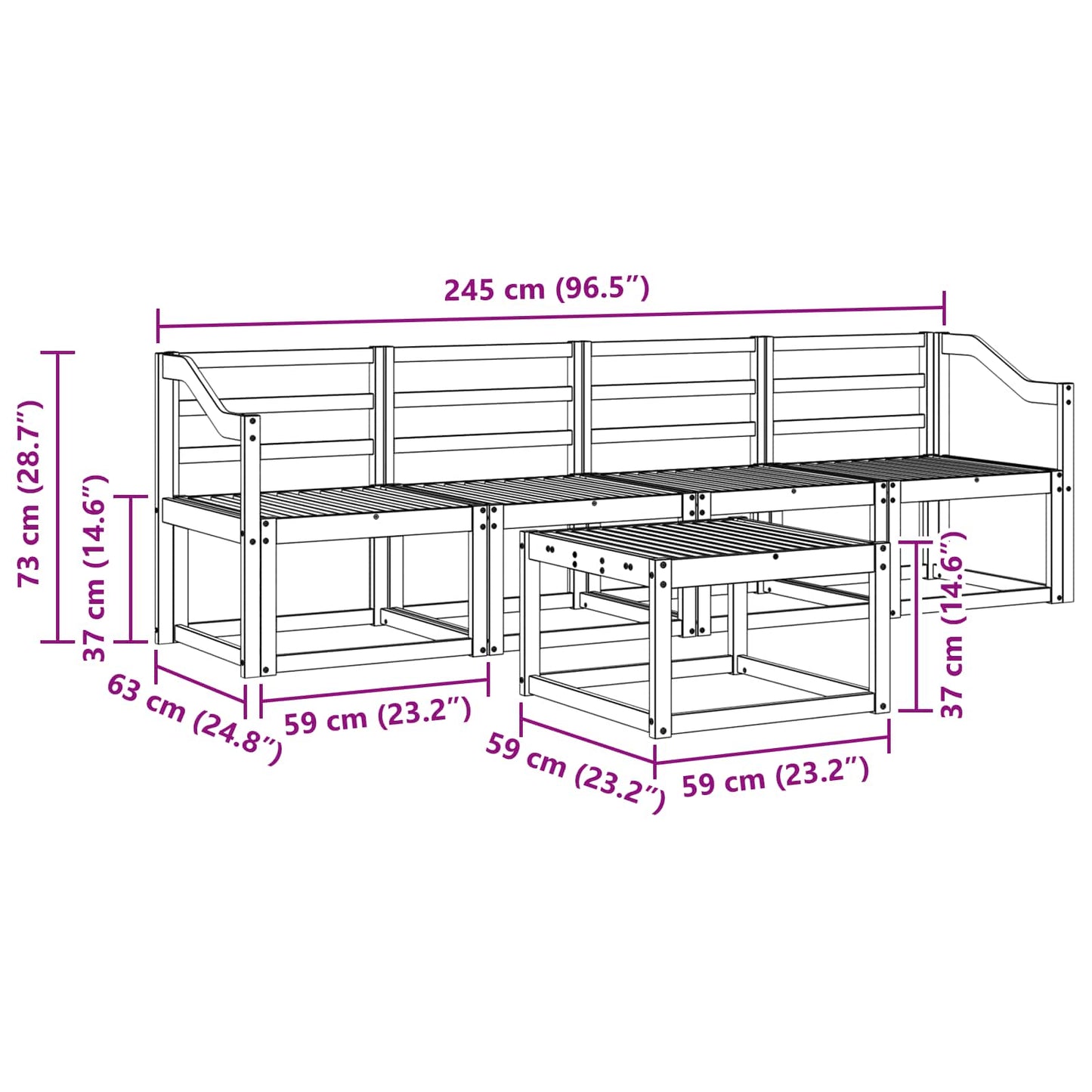 Buiten bankenset 5 pcs Wit 59 x 59 x 37 cm Massief Acaciahout