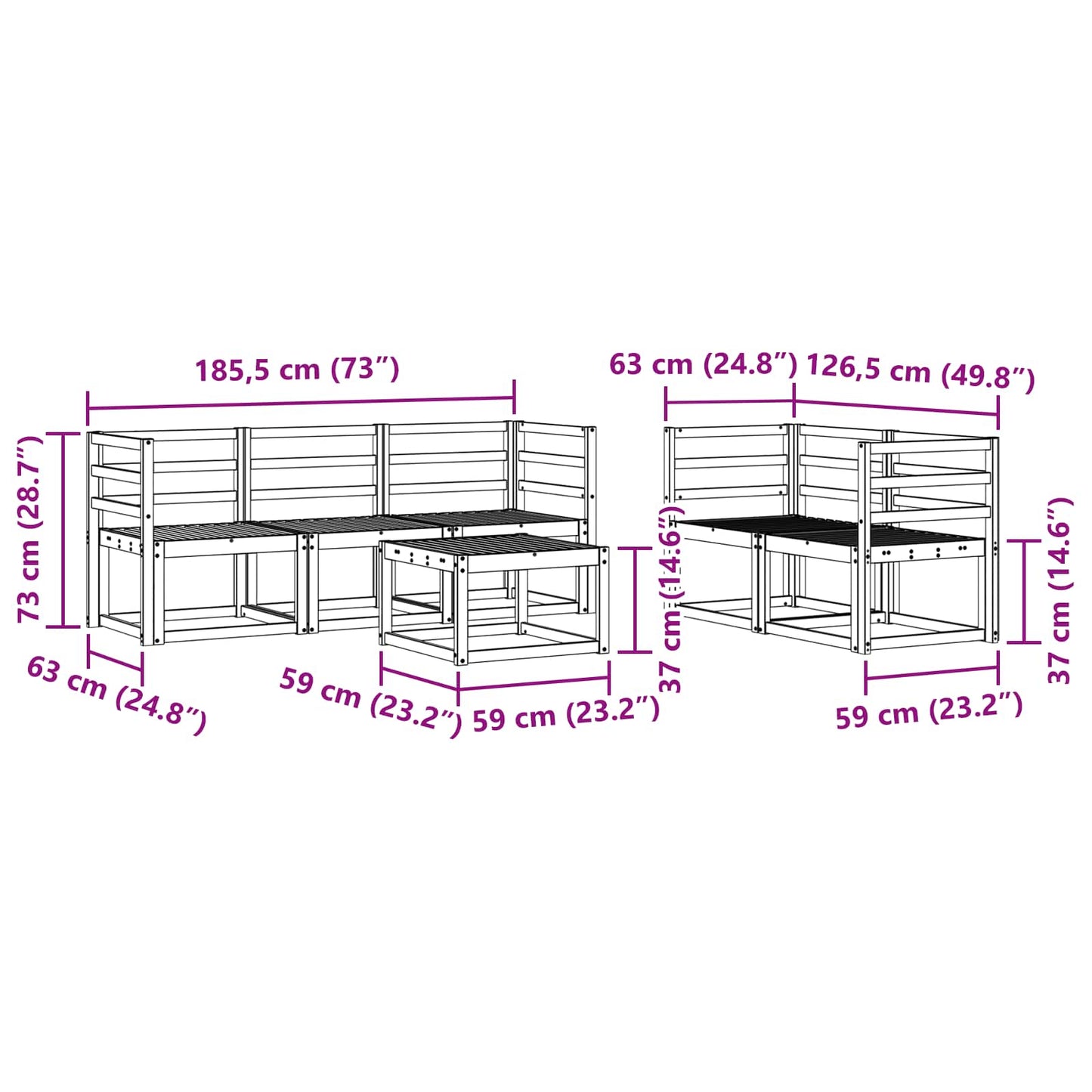 Buiten bankenset 6 pcs Wit 59 x 59 x 37 cm Massief Acaciahout