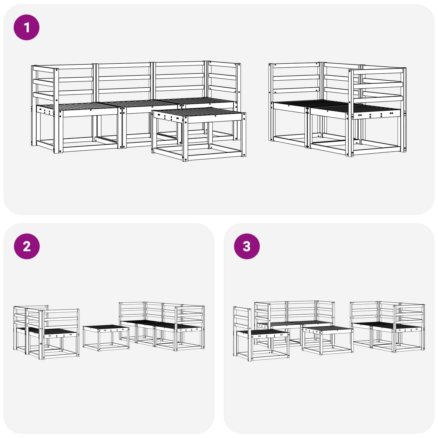 Buiten bankenset 6 pcs Wit 59 x 59 x 37 cm Massief Acaciahout