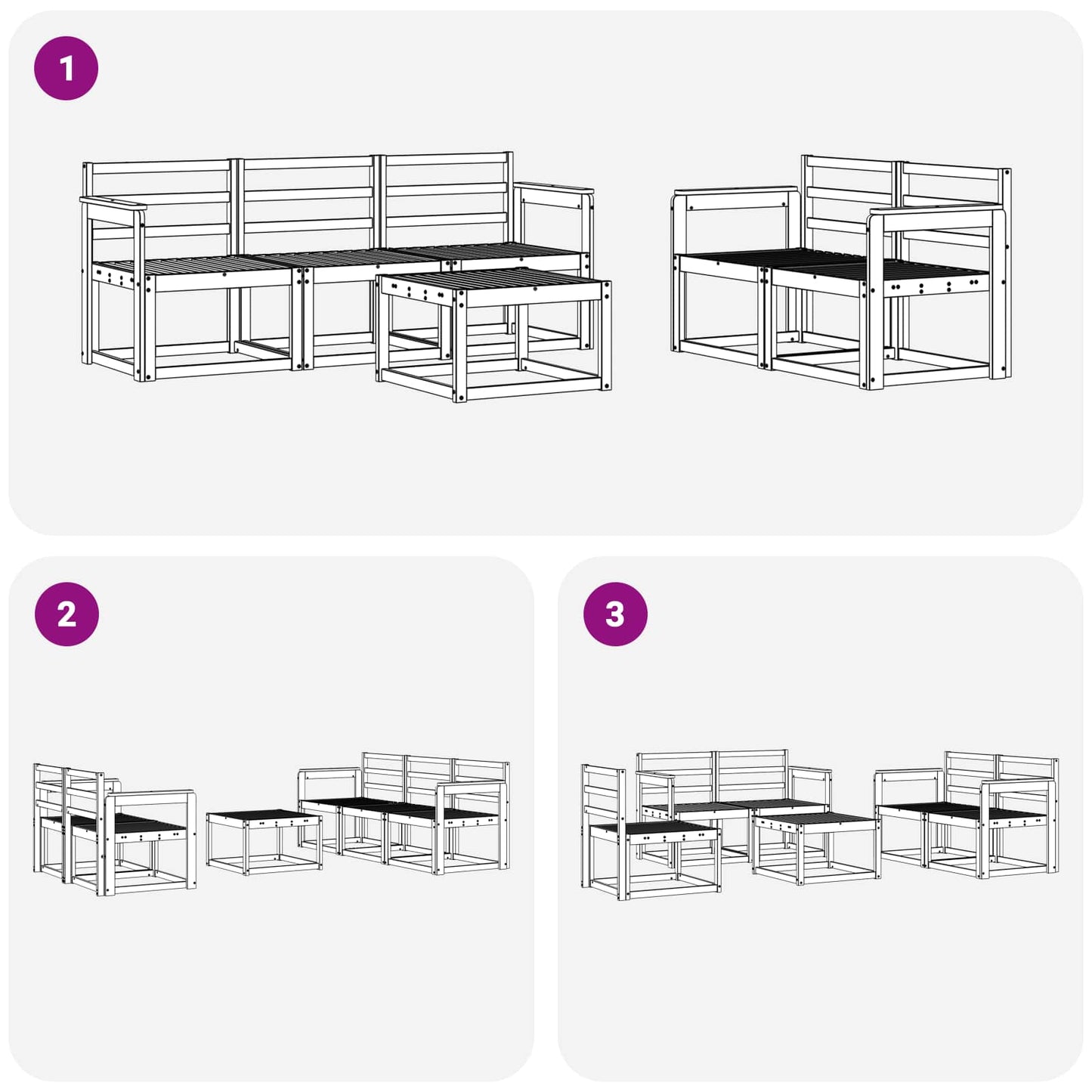 Buiten bankenset 6 pcs Wit 59 x 59 x 37 cm Massief Acaciahout