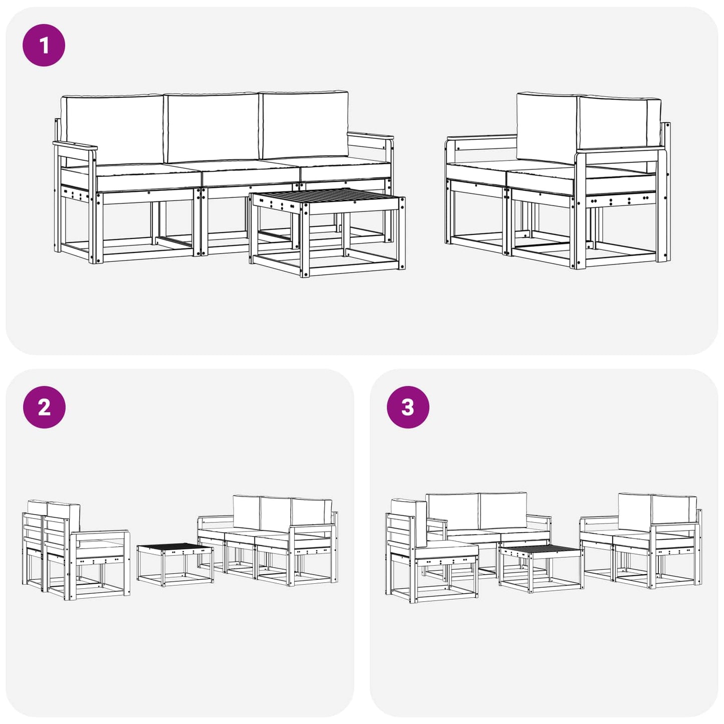 Buiten bankenset 6 pcs Wit en Lichtgrijs 59 x 59 x 37 cm
