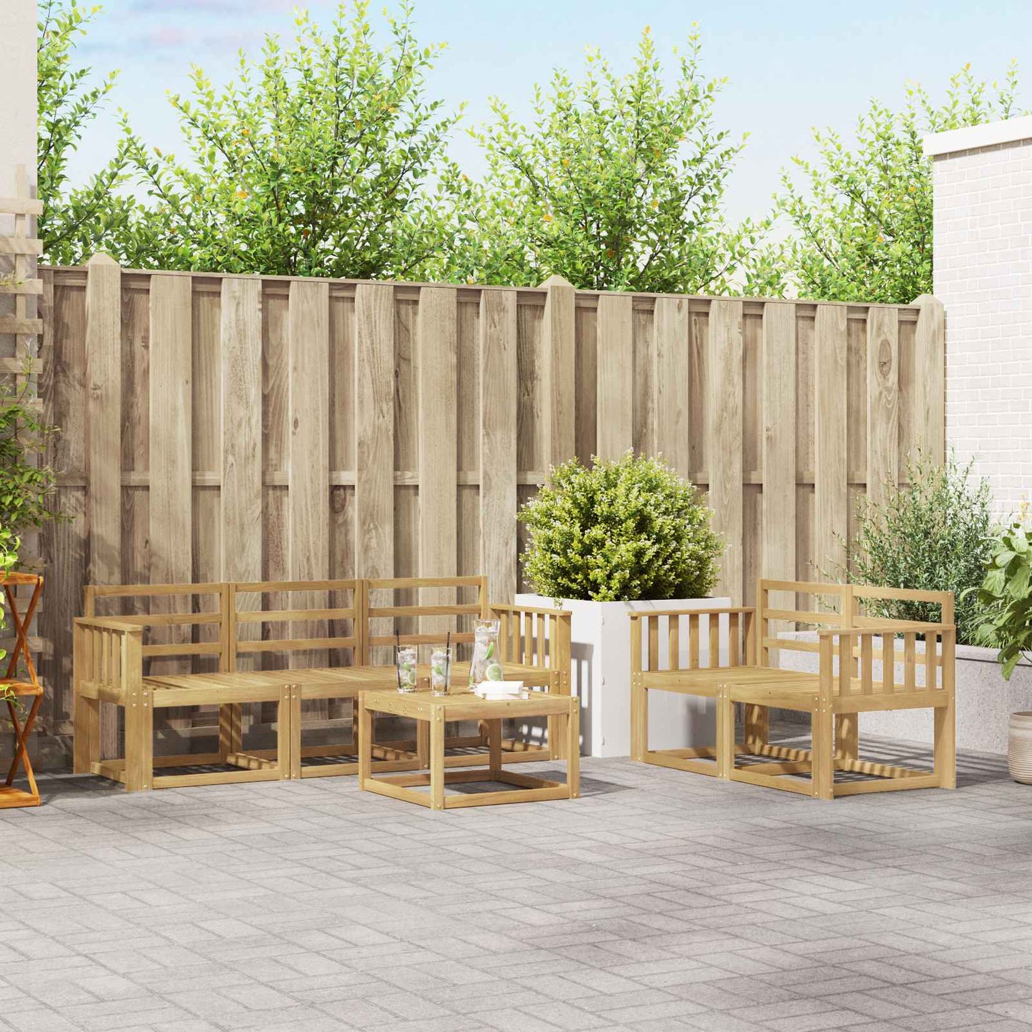 Buiten bankenset 6 pcs Wit 59 x 59 x 37 cm Massief Acaciahout