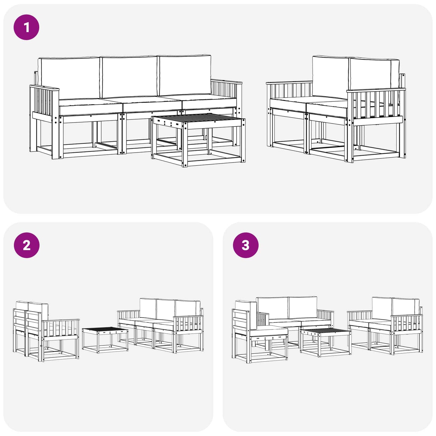 Buiten bankenset 6 pcs Wit en Lichtgrijs 59 x 59 x 37 cm
