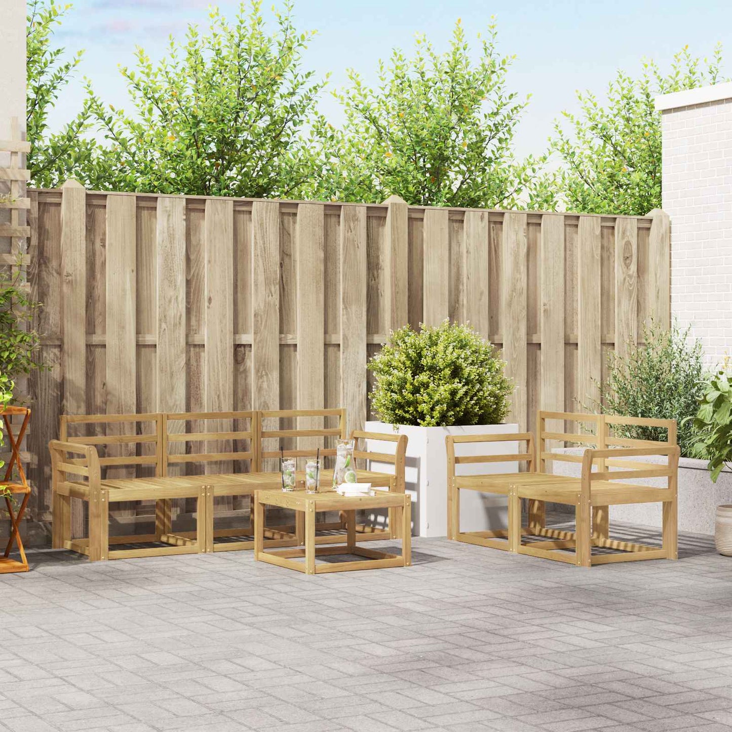 Buiten bankenset 6 pcs Wit 59 x 59 x 37 cm Massief Acaciahout