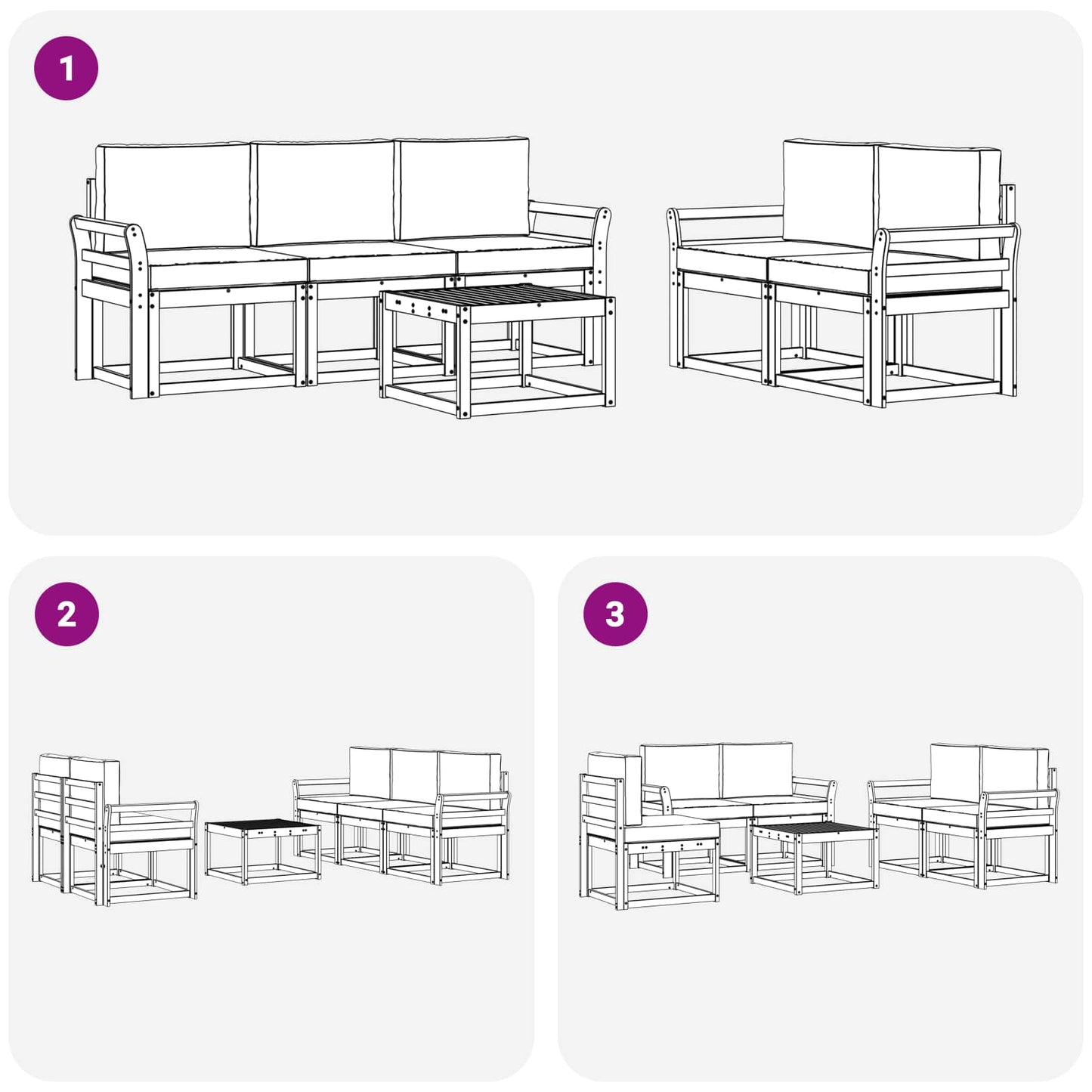 Buiten bankenset 6 pcs Wit 59 x 59 x 37 cm Massief Acaciahout