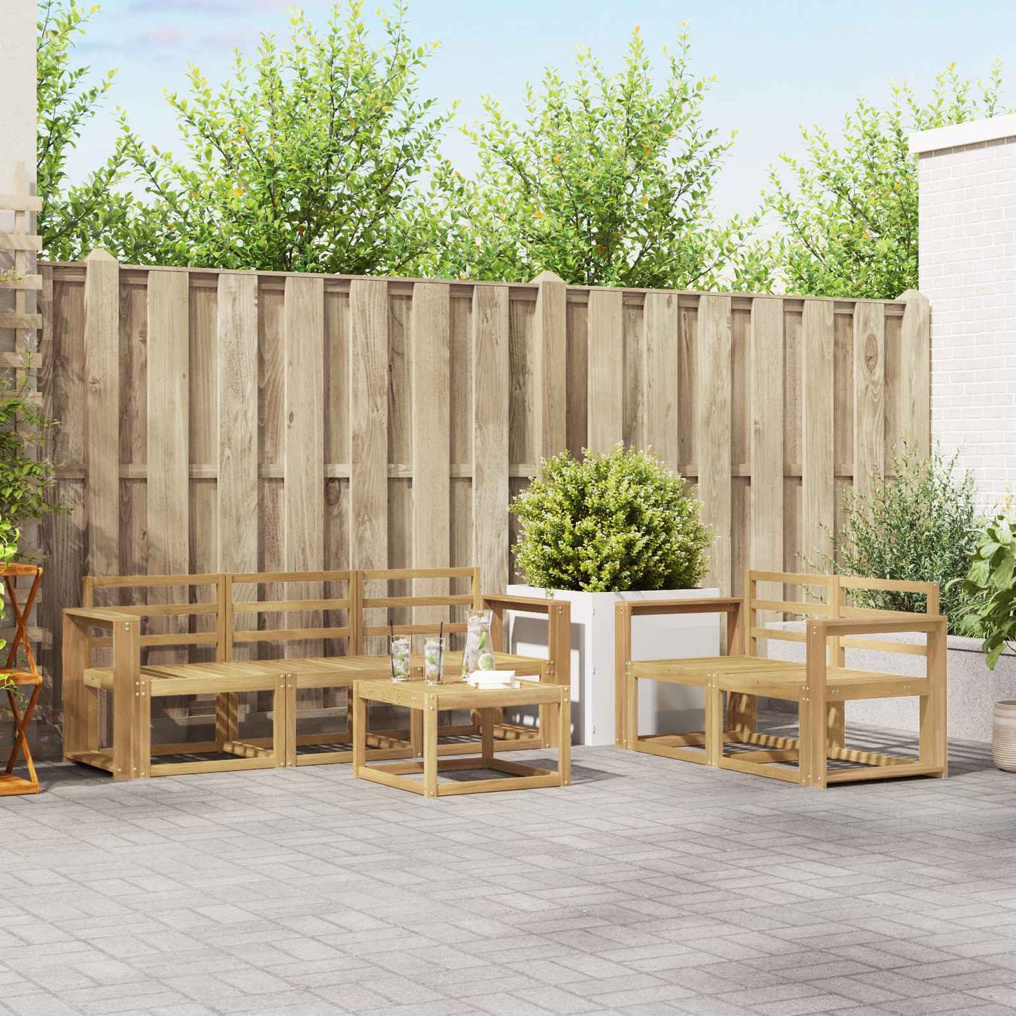 Buiten bankenset 6 pcs Wit 59 x 59 x 37 cm Massief Acaciahout