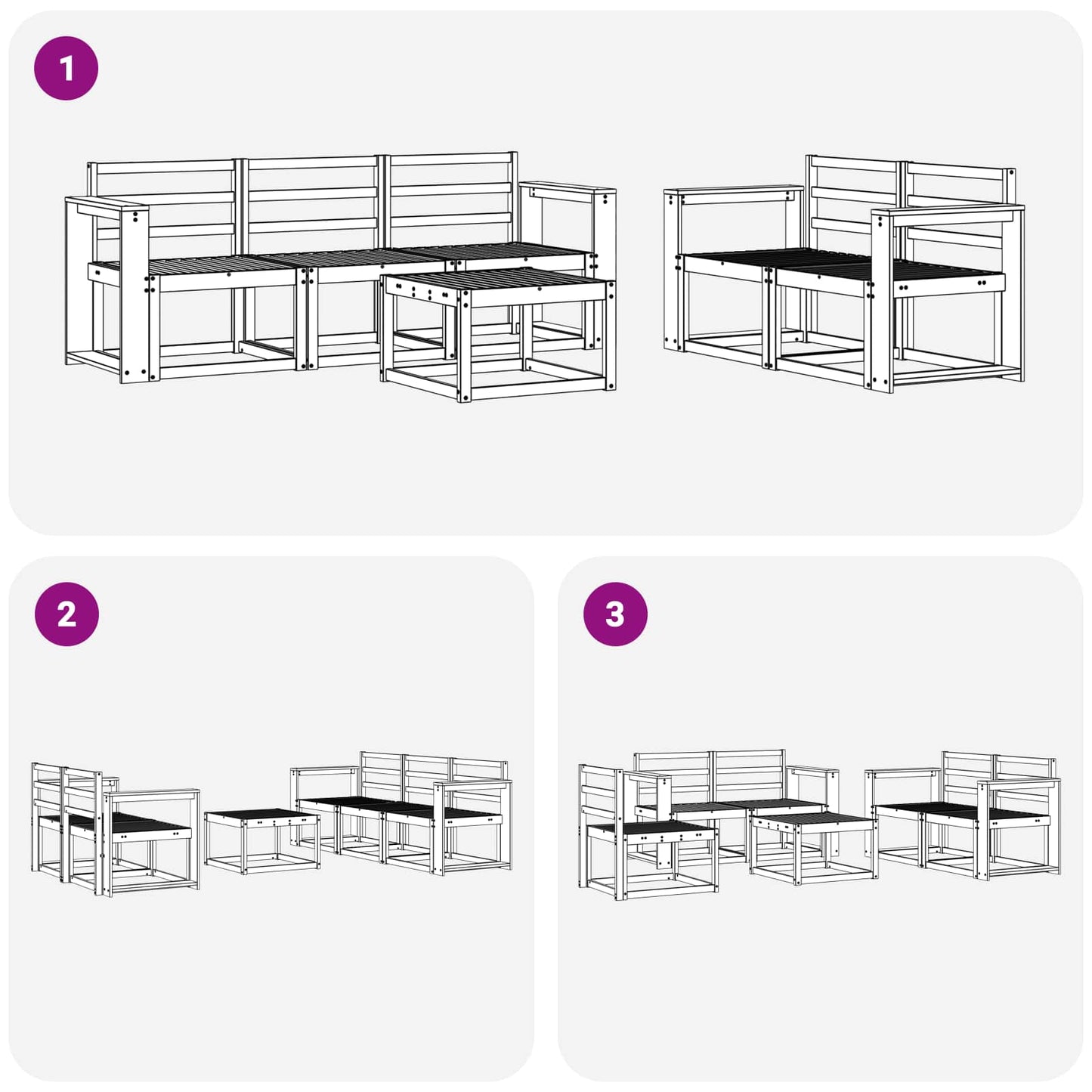 Buiten bankenset 6 pcs Wit 59 x 59 x 37 cm Massief Acaciahout