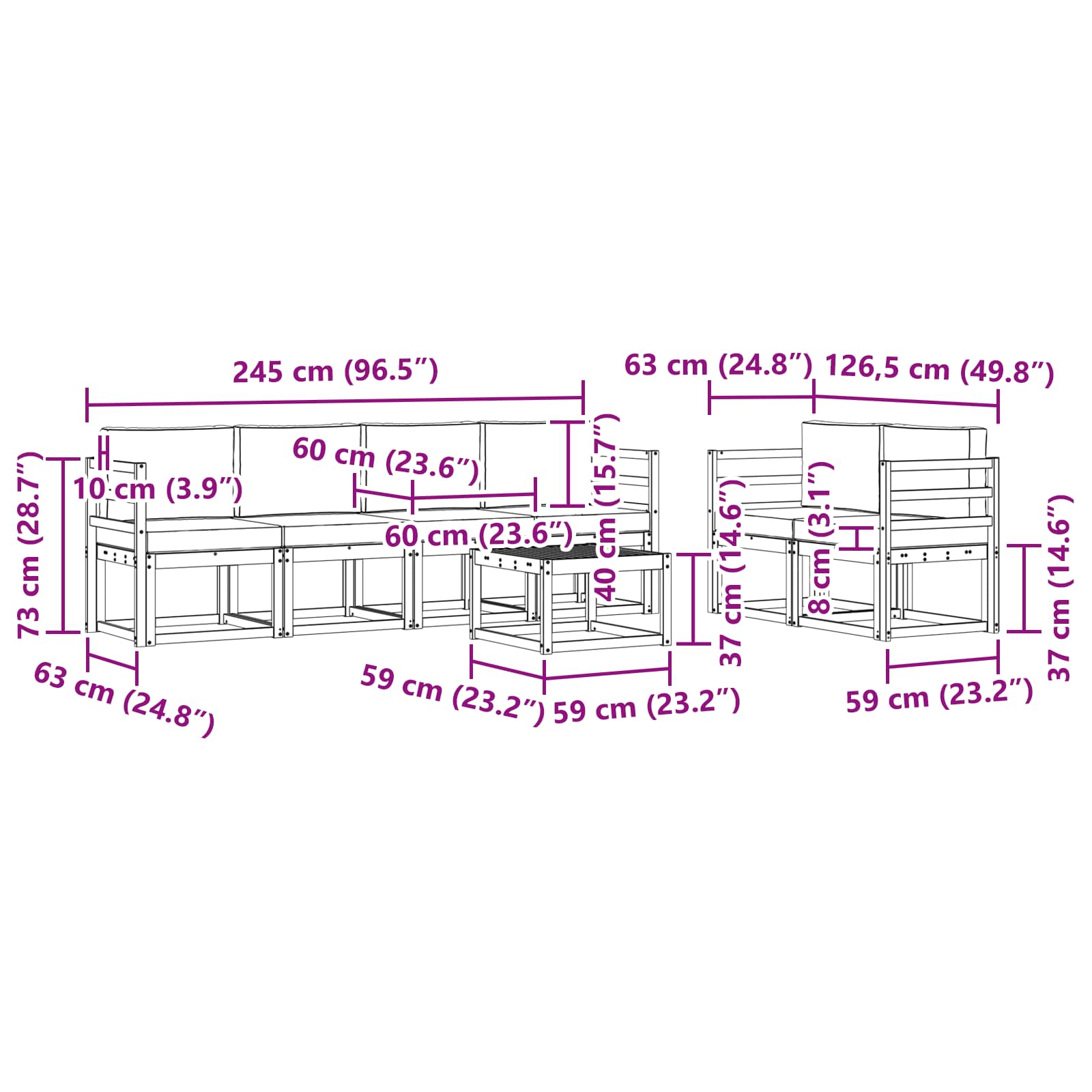 Buiten bankenset met kussen 7 pcs Wit en crèmekleurig is nu te koop bij PeponiXL, paradijselijk wonen!