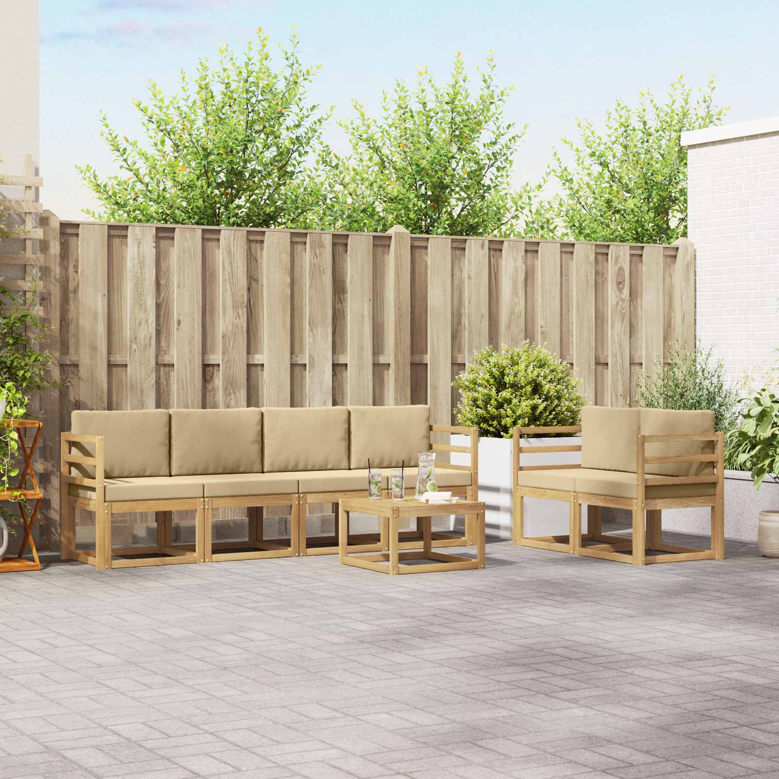 Buiten bankenset met kussen 7 pcs Wit en Beige is nu te koop bij PeponiXL, paradijselijk wonen!