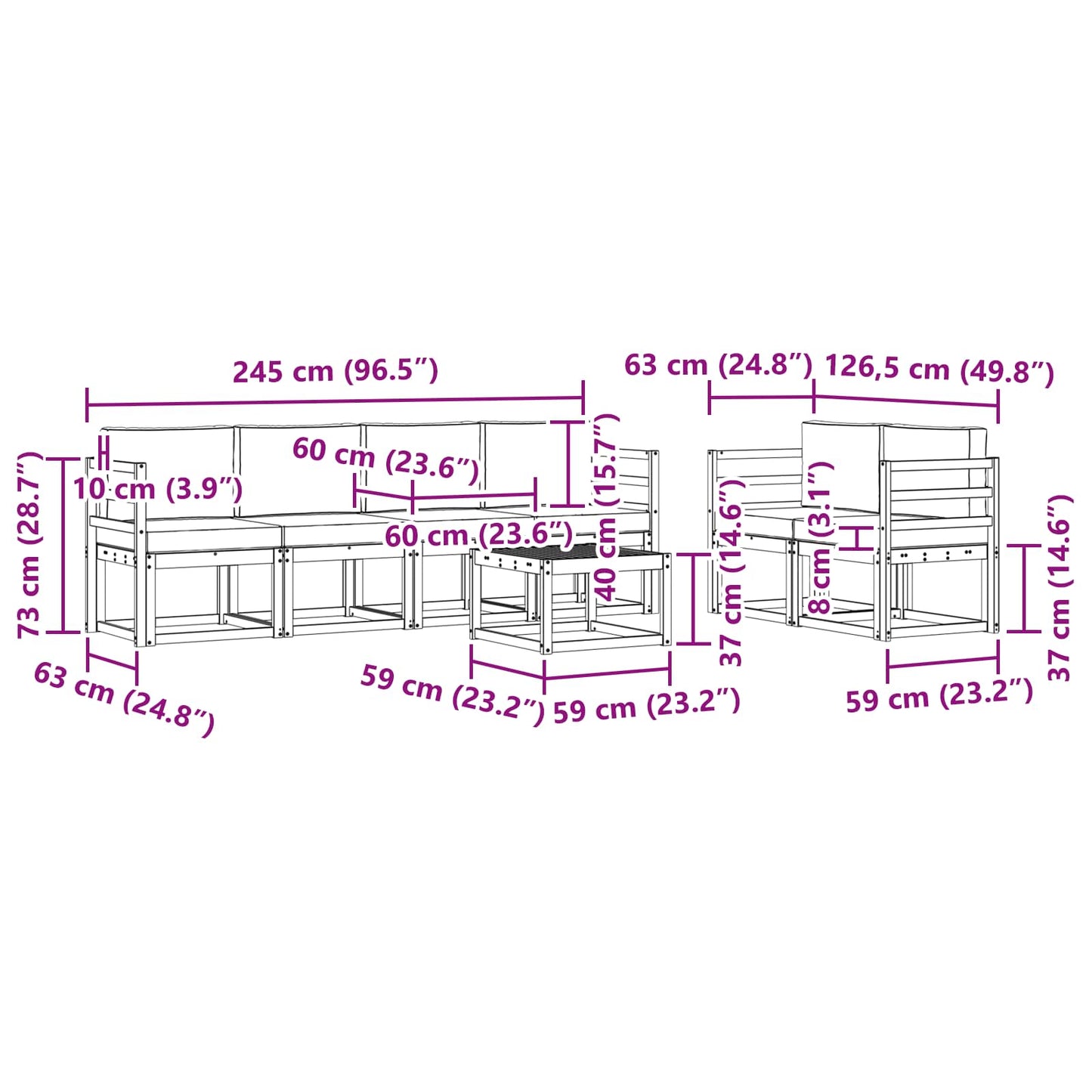 Buiten bankenset met kussen 7 pcs Wit en Beige is nu te koop bij PeponiXL, paradijselijk wonen!