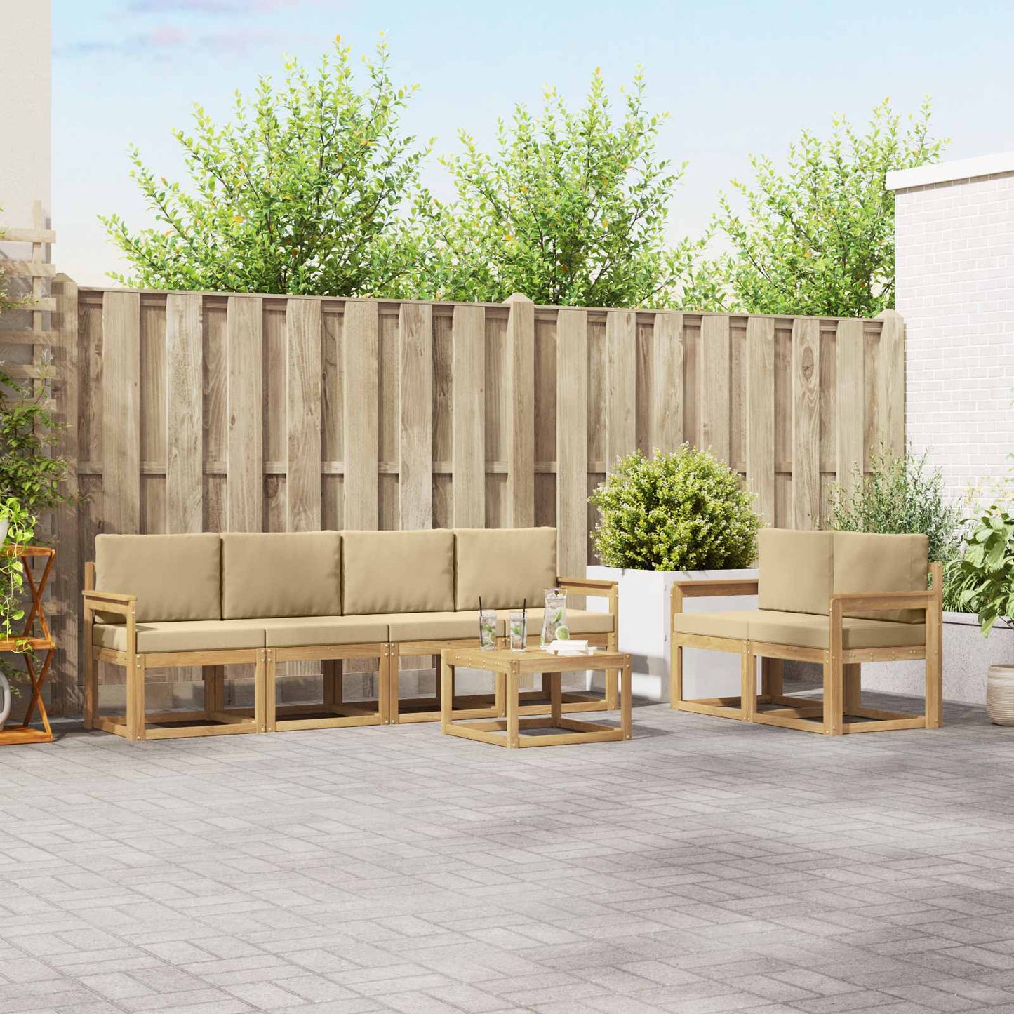 Buiten bankenset met kussen 7 pcs Wit en Beige is nu te koop bij PeponiXL, paradijselijk wonen!