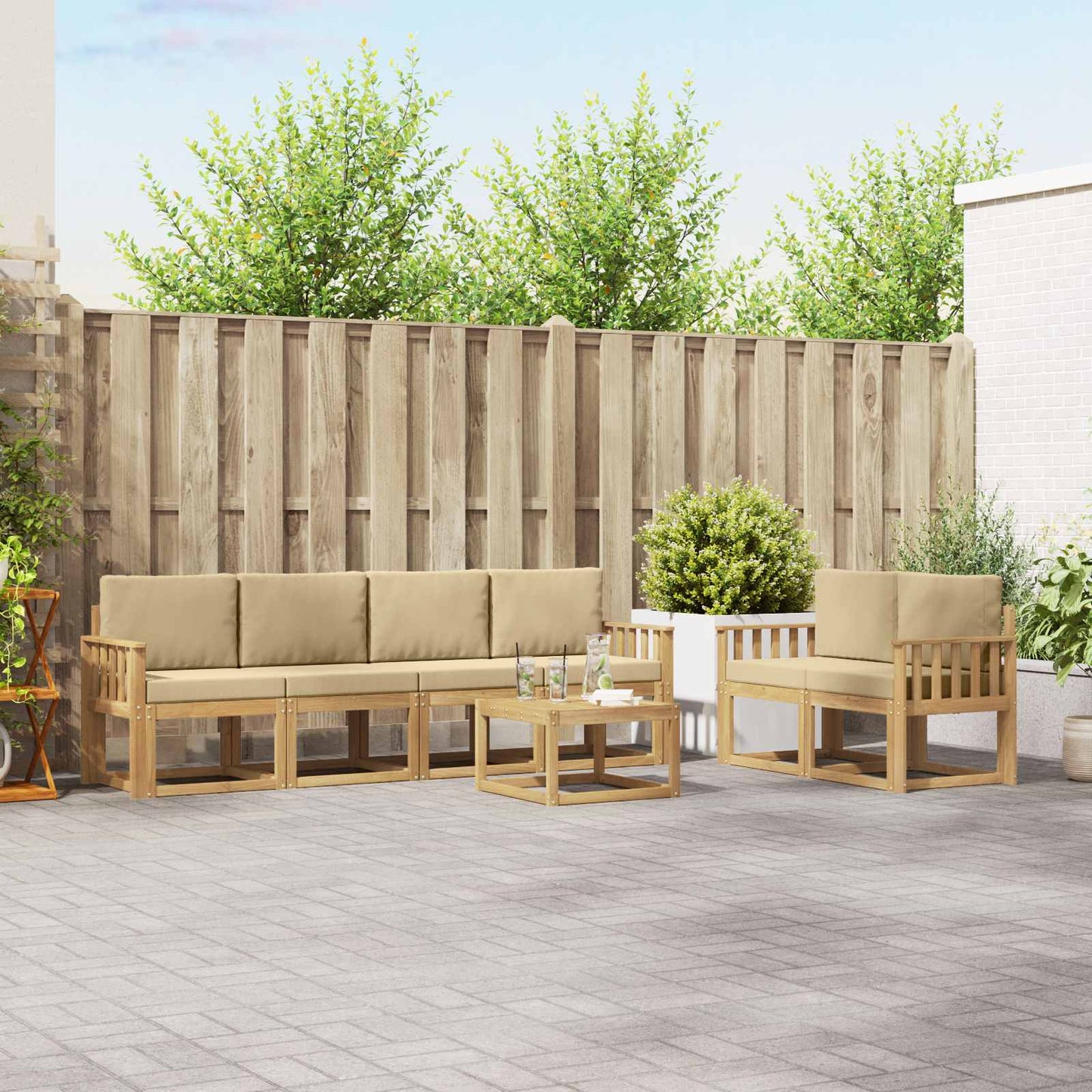 Buiten bankenset met kussen 7 pcs Wit en Beige is nu te koop bij PeponiXL, paradijselijk wonen!