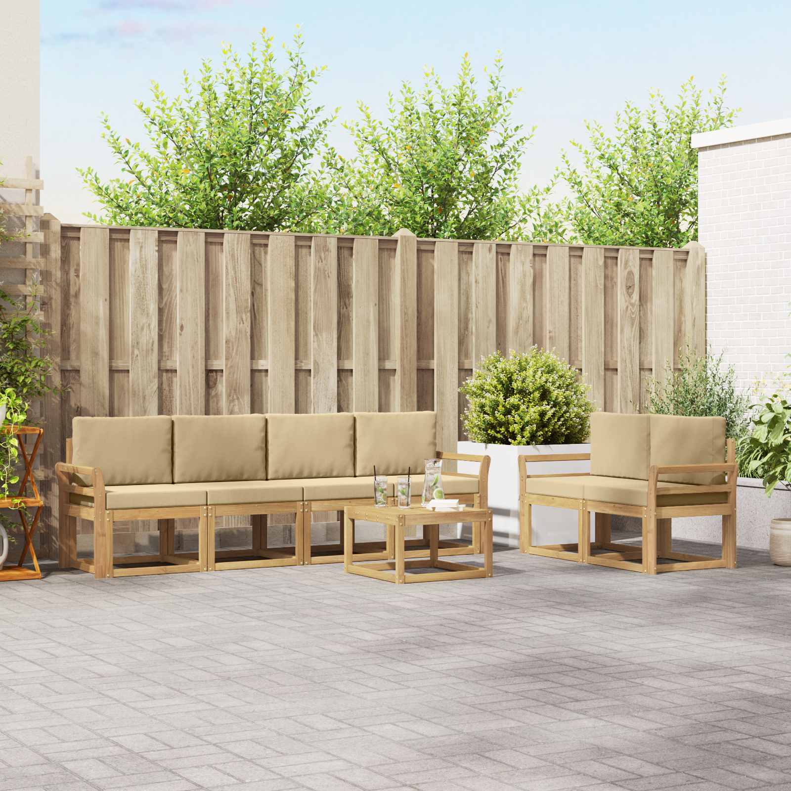 Buiten bankenset met kussen 7 pcs Wit en Beige is nu te koop bij PeponiXL, paradijselijk wonen!