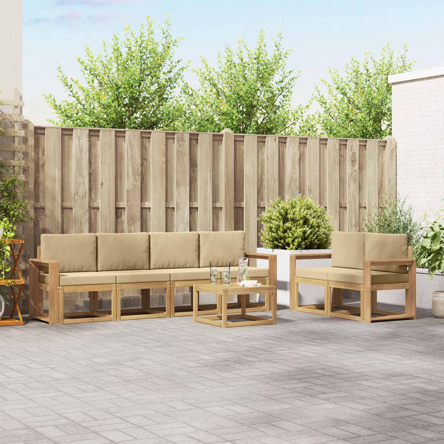 Buiten bankenset met kussen 7 pcs Wit en Beige is nu te koop bij PeponiXL, paradijselijk wonen!