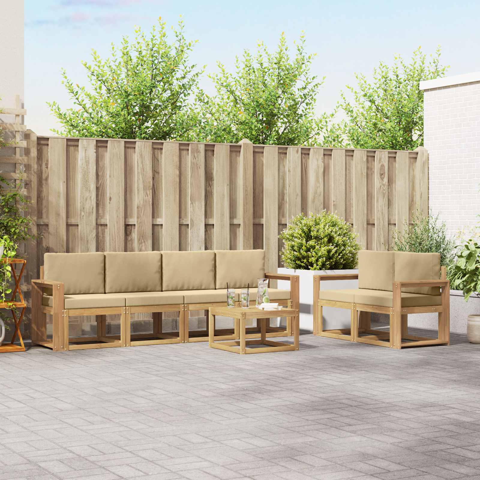 Buiten bankenset met kussen 7 pcs Wit en Beige is nu te koop bij PeponiXL, paradijselijk wonen!
