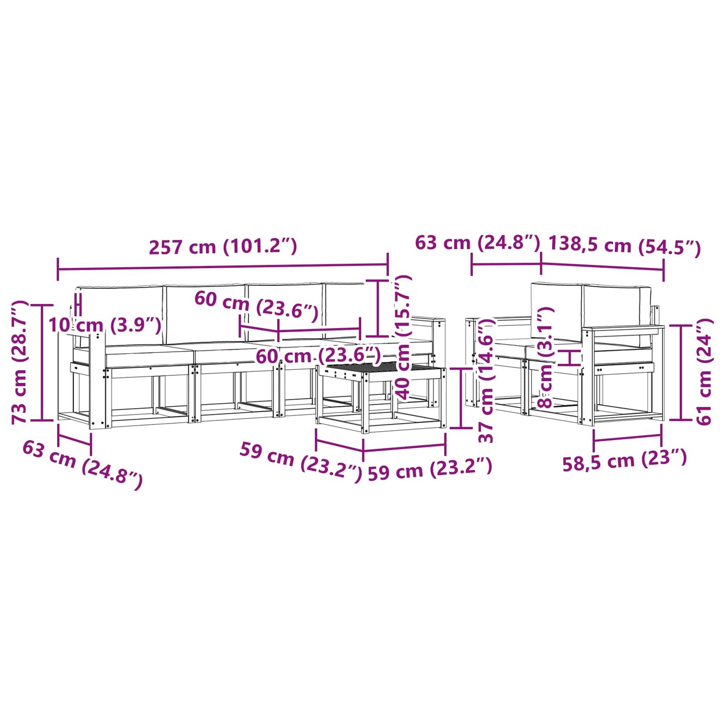 Buiten bankenset met kussen 7 pcs Wit en Beige is nu te koop bij PeponiXL, paradijselijk wonen!