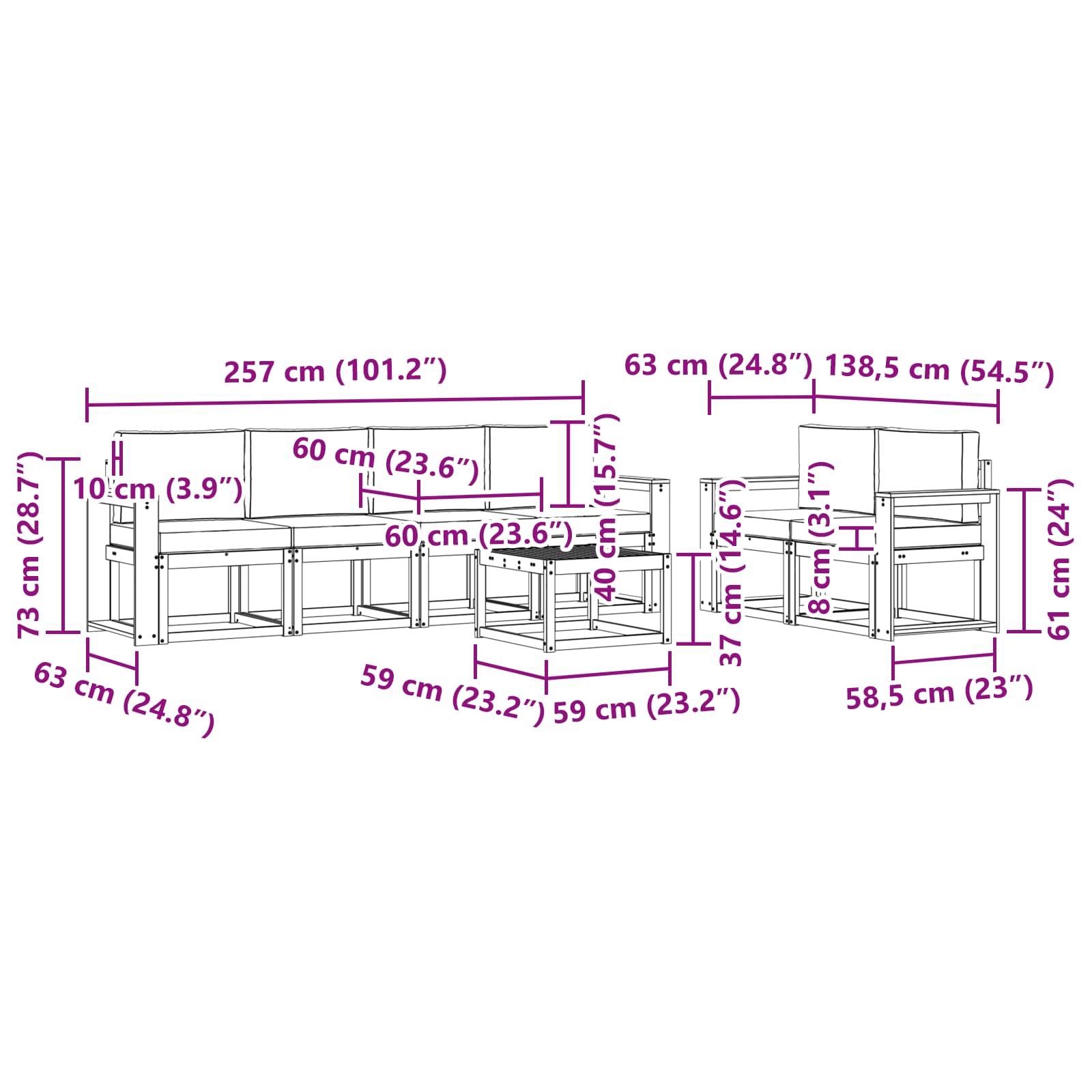 Buiten bankenset met kussen 7 pcs Wit en Beige is nu te koop bij PeponiXL, paradijselijk wonen!