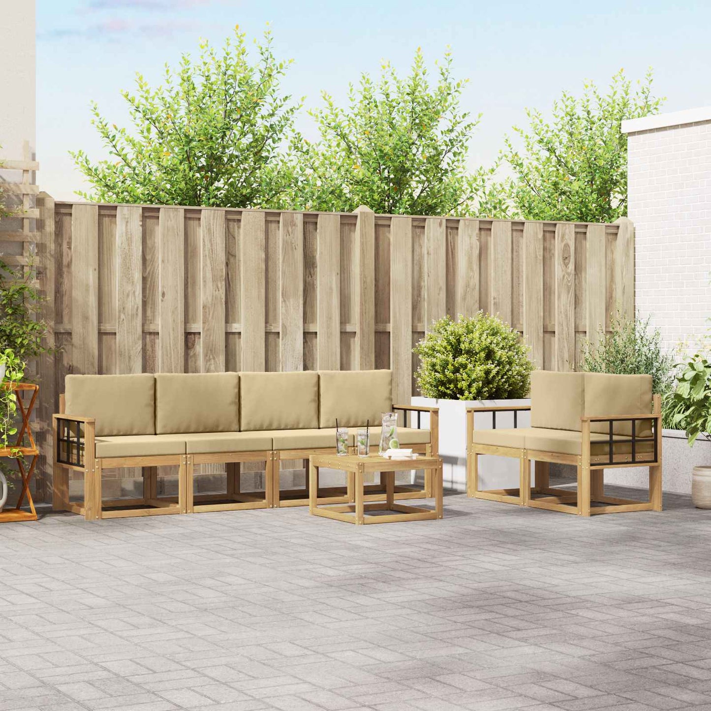 Buiten bankenset met kussen 7 pcs Wit en Beige is nu te koop bij PeponiXL, paradijselijk wonen!
