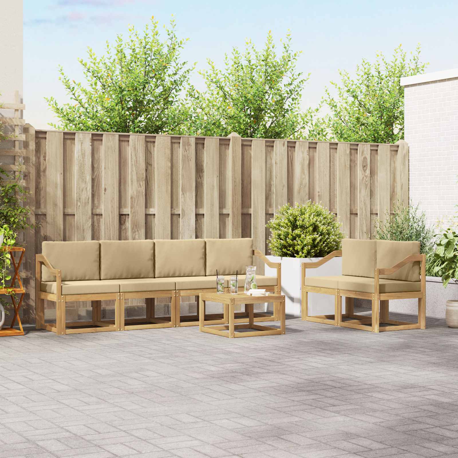 Buiten bankenset met kussen 7 pcs Wit en Beige is nu te koop bij PeponiXL, paradijselijk wonen!