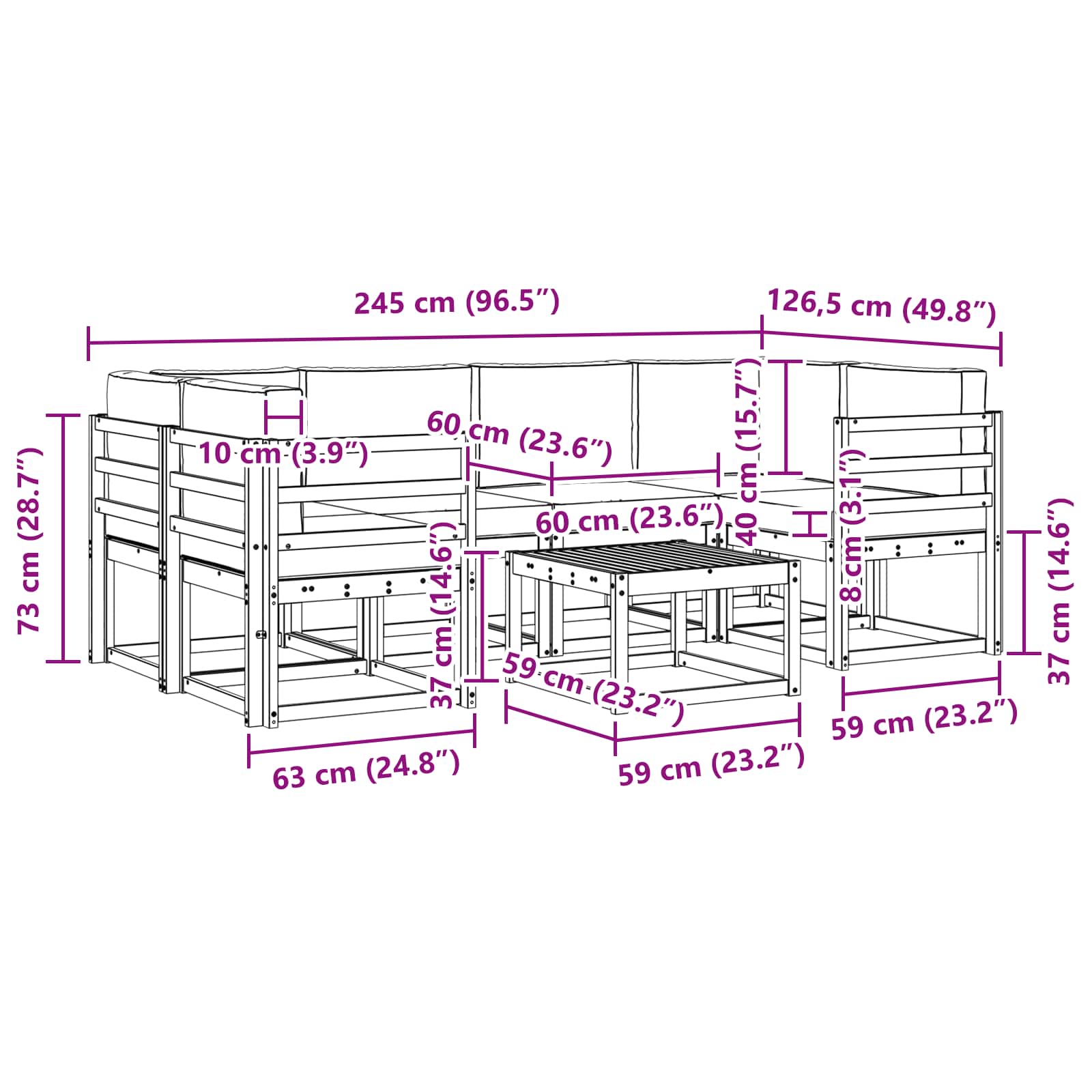 Buiten bankenset met kussen 7 pcs Wit en crèmekleurig is nu te koop bij PeponiXL, paradijselijk wonen!