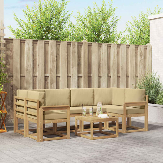 Buiten bankenset met kussen 7 pcs Wit en Beige is nu te koop bij PeponiXL, paradijselijk wonen!