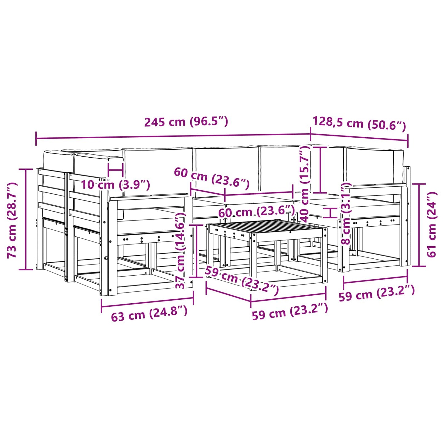 Buiten bankenset met kussen 7 pcs Wit en Beige is nu te koop bij PeponiXL, paradijselijk wonen!