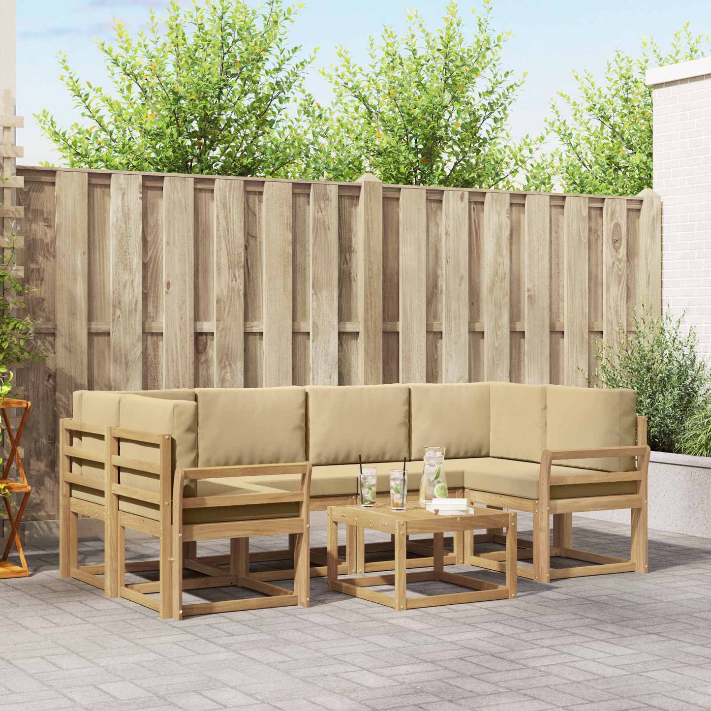 Buiten bankenset met kussen 7 pcs Wit en Beige is nu te koop bij PeponiXL, paradijselijk wonen!