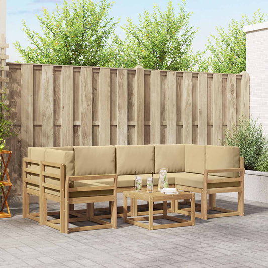 Buiten bankenset met kussen 7 pcs Wit en Beige is nu te koop bij PeponiXL, paradijselijk wonen!