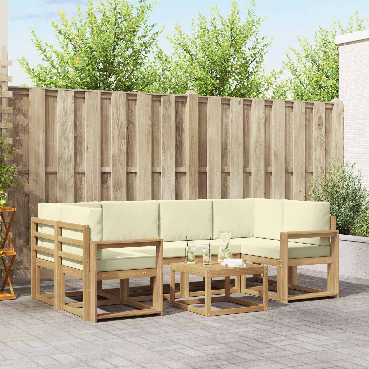 Buiten bankenset met kussen 7 pcs Wit en crèmekleurig is nu te koop bij PeponiXL, paradijselijk wonen!