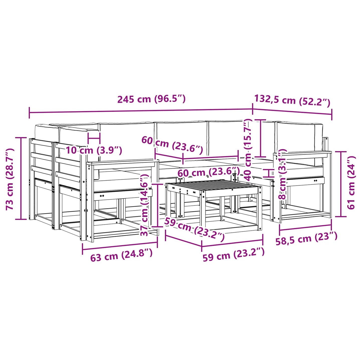 Buiten bankenset met kussen 7 pcs Wit en crèmekleurig is nu te koop bij PeponiXL, paradijselijk wonen!