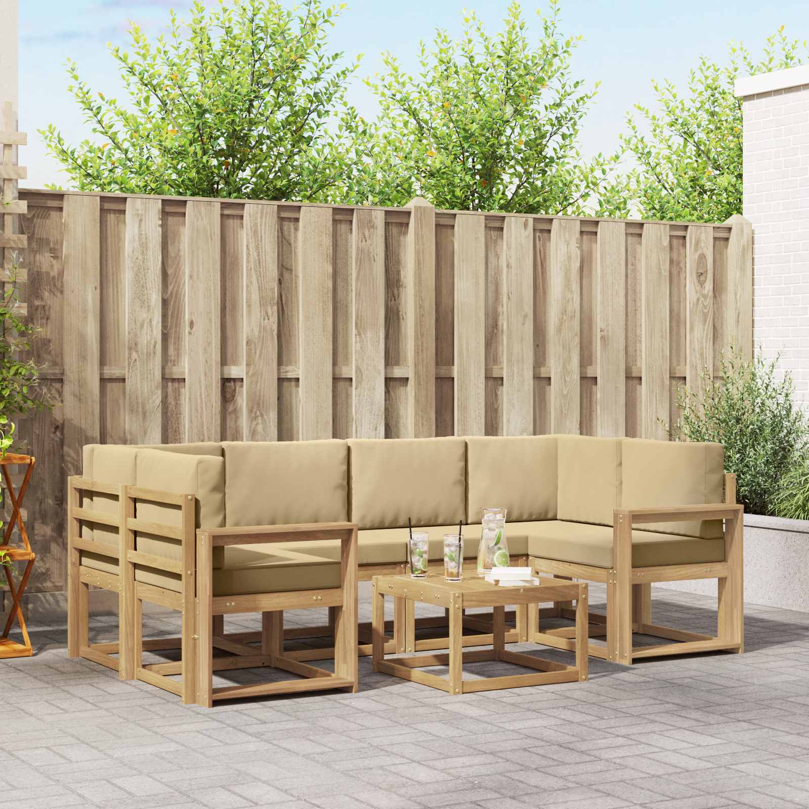 Buiten bankenset met kussen 7 pcs Wit en Beige is nu te koop bij PeponiXL, paradijselijk wonen!