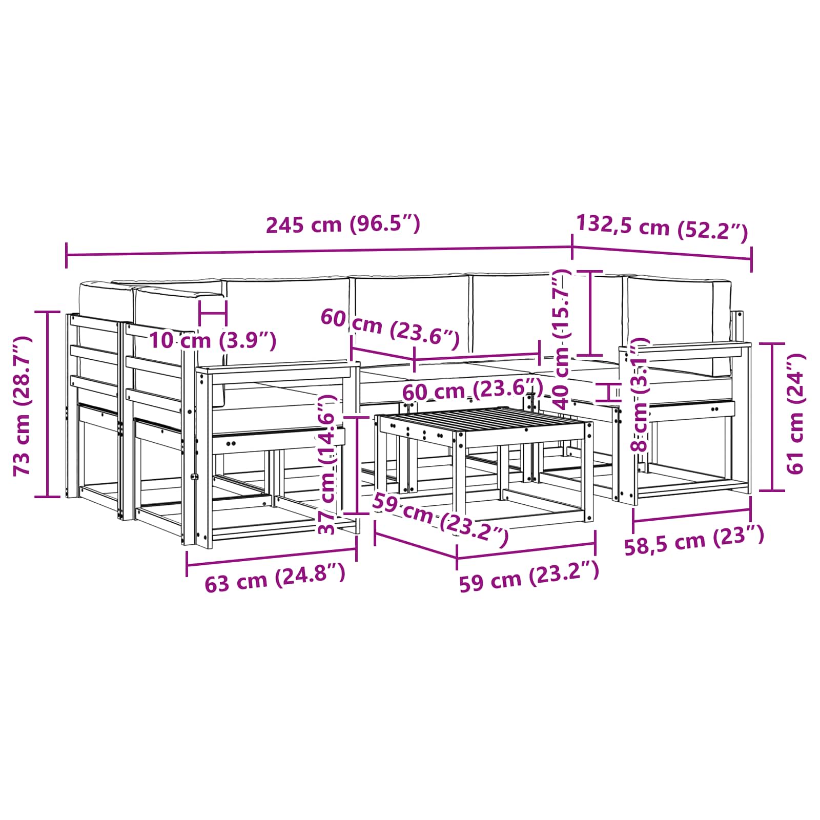 Buiten bankenset met kussen 7 pcs Wit en Beige is nu te koop bij PeponiXL, paradijselijk wonen!