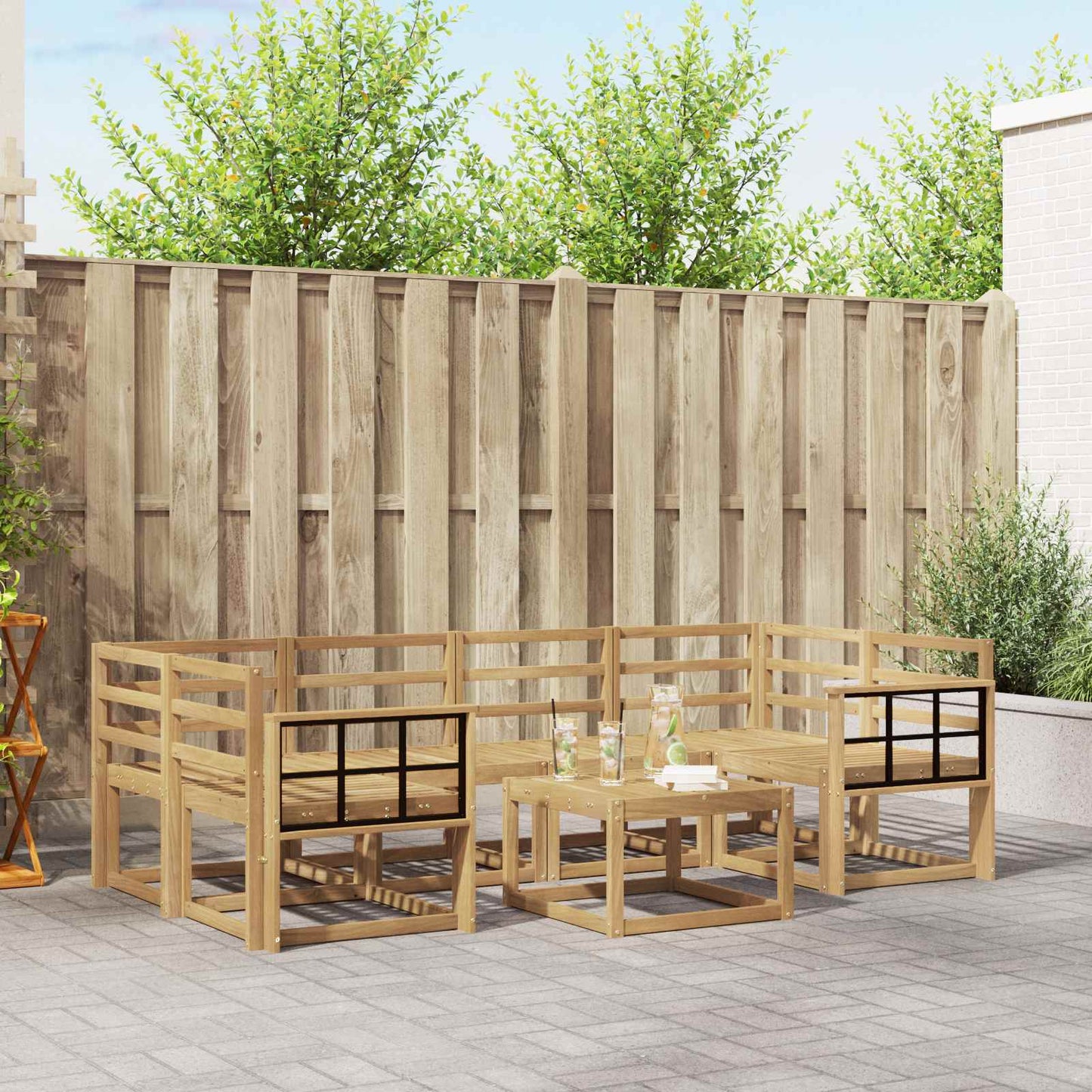 Buiten bankenset 7 pcs Wit 59 x 59 x 37 cm Massief Acaciahout