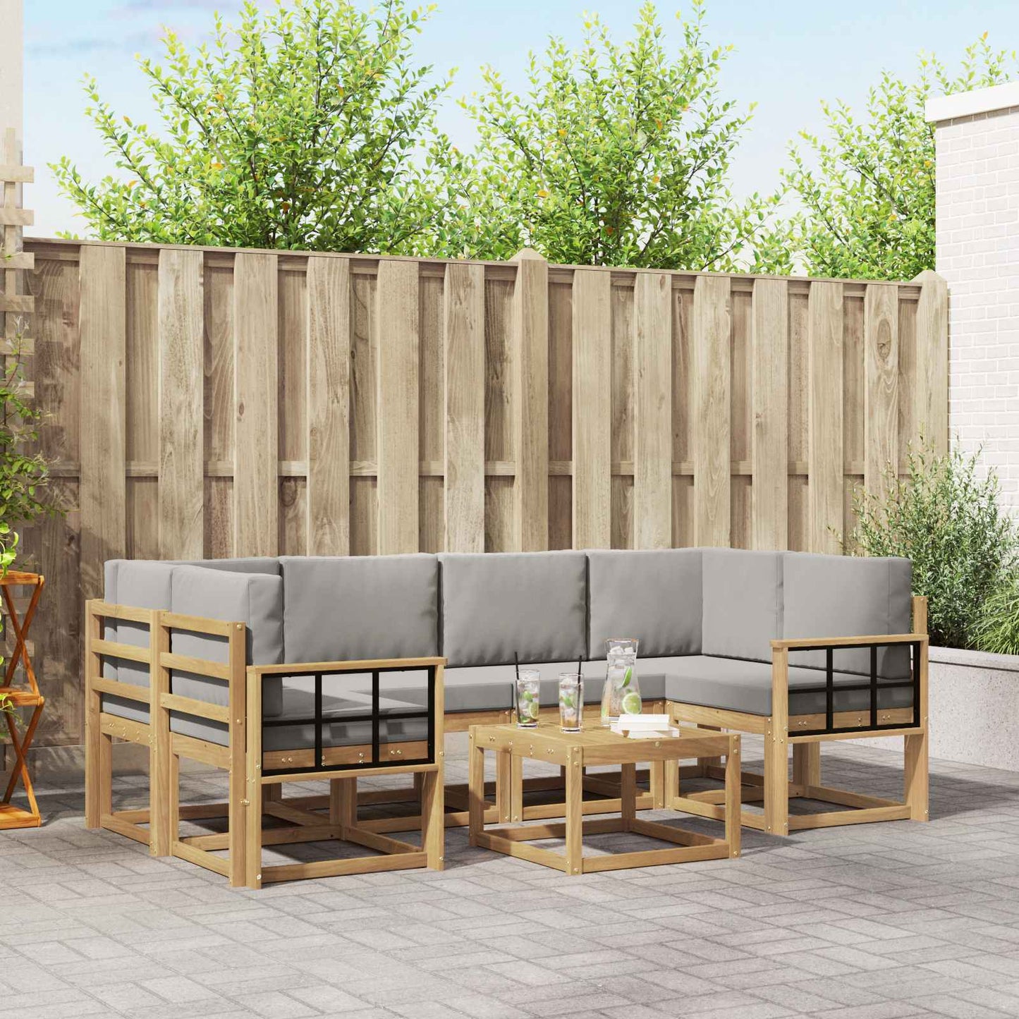 Buiten bankenset 7 pcs Wit en Lichtgrijs 59 x 59 x 37 cm